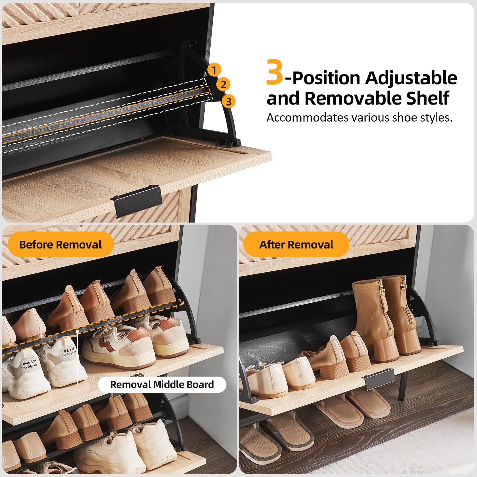 2-Tier Flip-Drawer Shoe Storage Cabinet - Narrow Freestanding Shoe Organizer for Entryway & Front Door - Space-Saving Oak Shoe Rack for Small Spaces - Perfect for Apartments, Dorms & Closet Organization