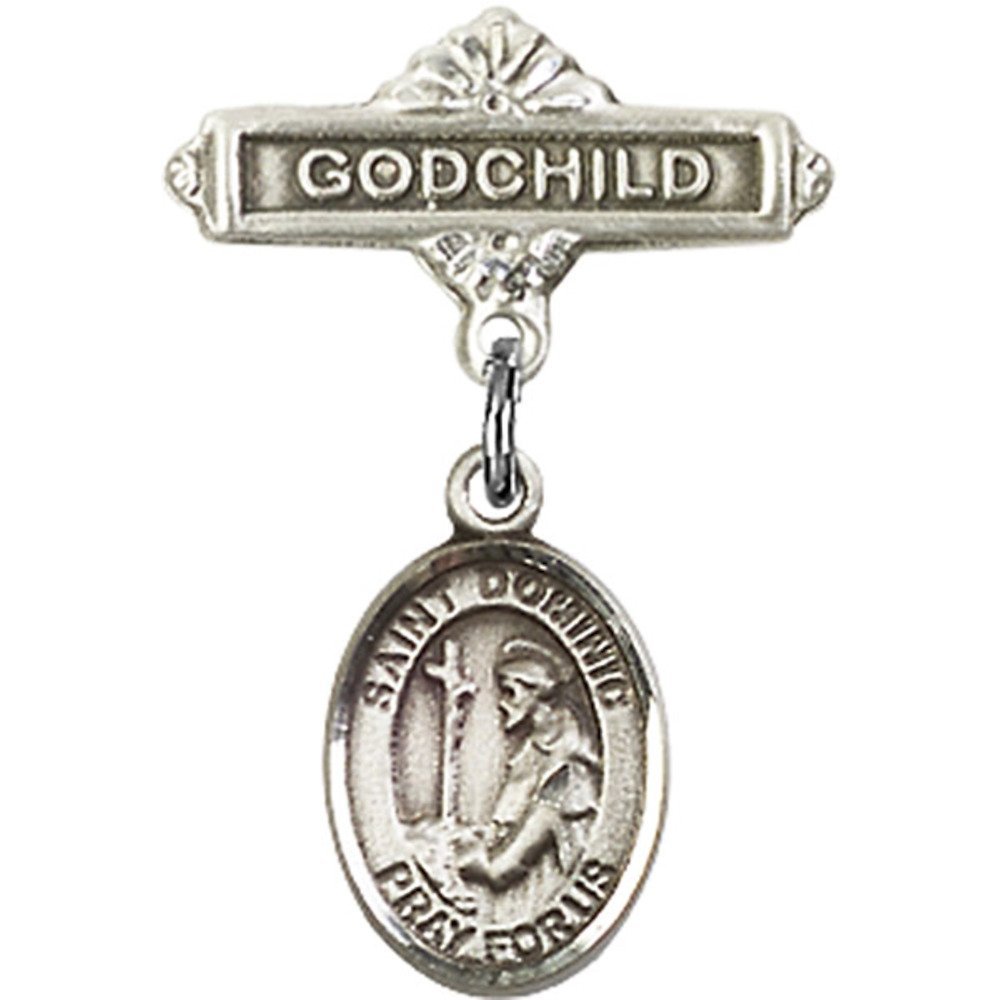 St. Dominic de Guzman Sterling Silver Baby Badge & Godchild Pin - 1 X 5/8 Inch Religious Jewelry for Christening, Baptism & First Communion Gifts