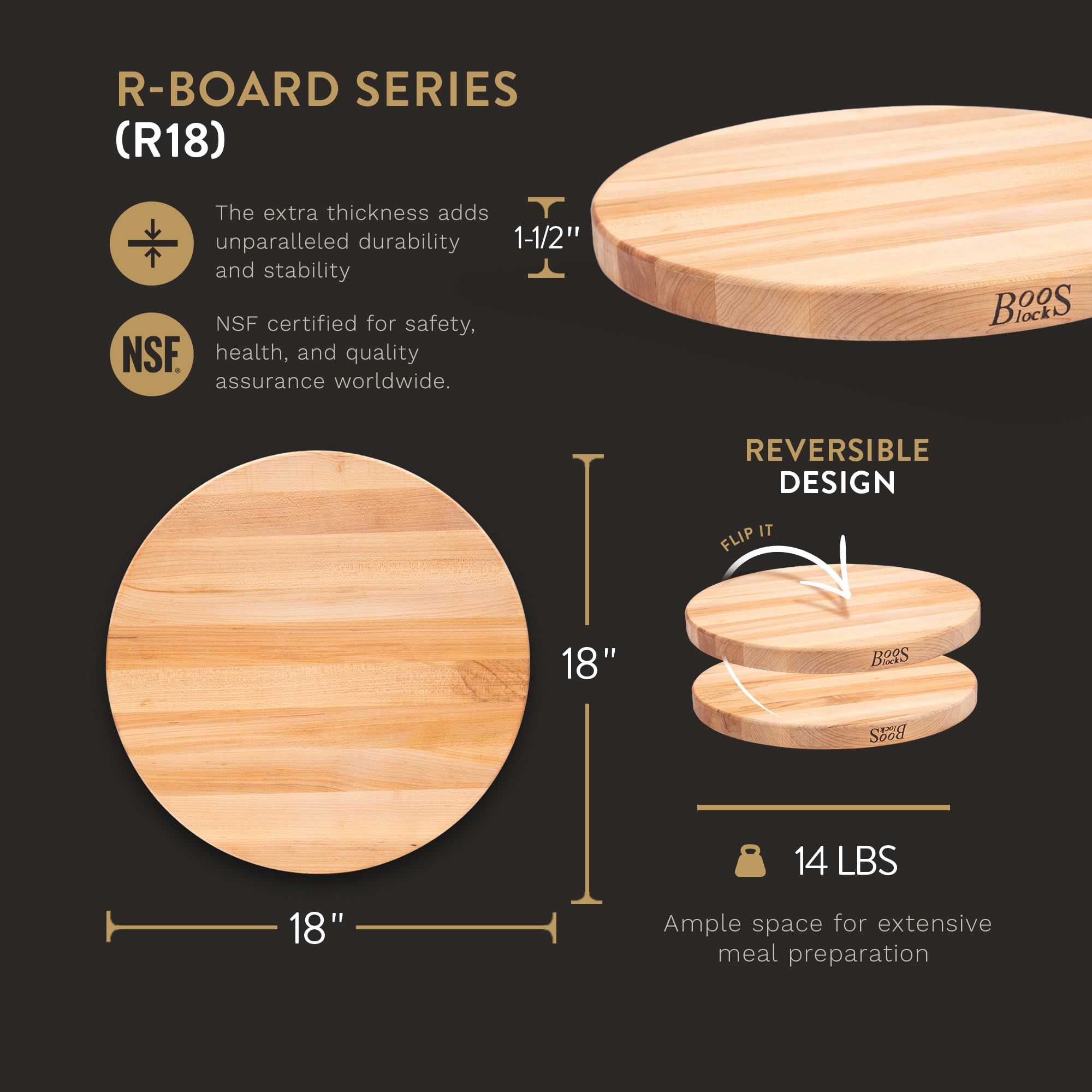 Premium John Boos Maple Wood Cutting Board - 18