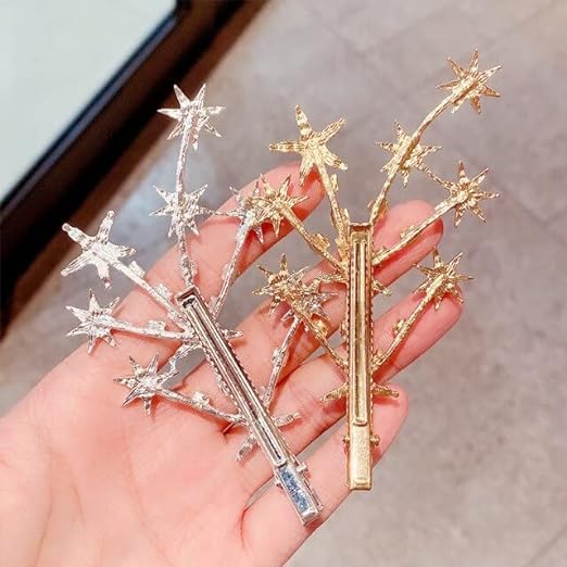 SIA VENDORS Matte Jaw Clips - Non-Slip Banana Claw Hair Clips for Women & Girls (4-Piece Set, Silver Star Leaf) | Perfect for School, Work, Parties & Everyday Hairstyling Accessories