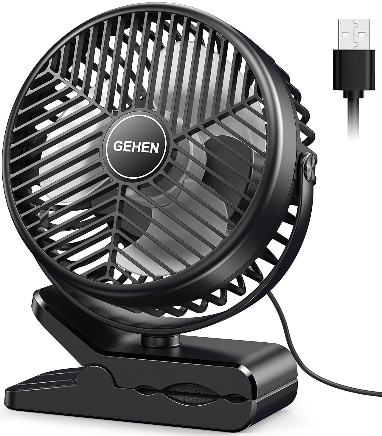 GEHEN Clip-On Fan with Sturdy Clamp - USB Powered 3-Speed Portable Fan, Ultra Quiet Personal Cooling Fan for Bedroom, Office, Stroller, Baby Crib & Treadmill Workouts