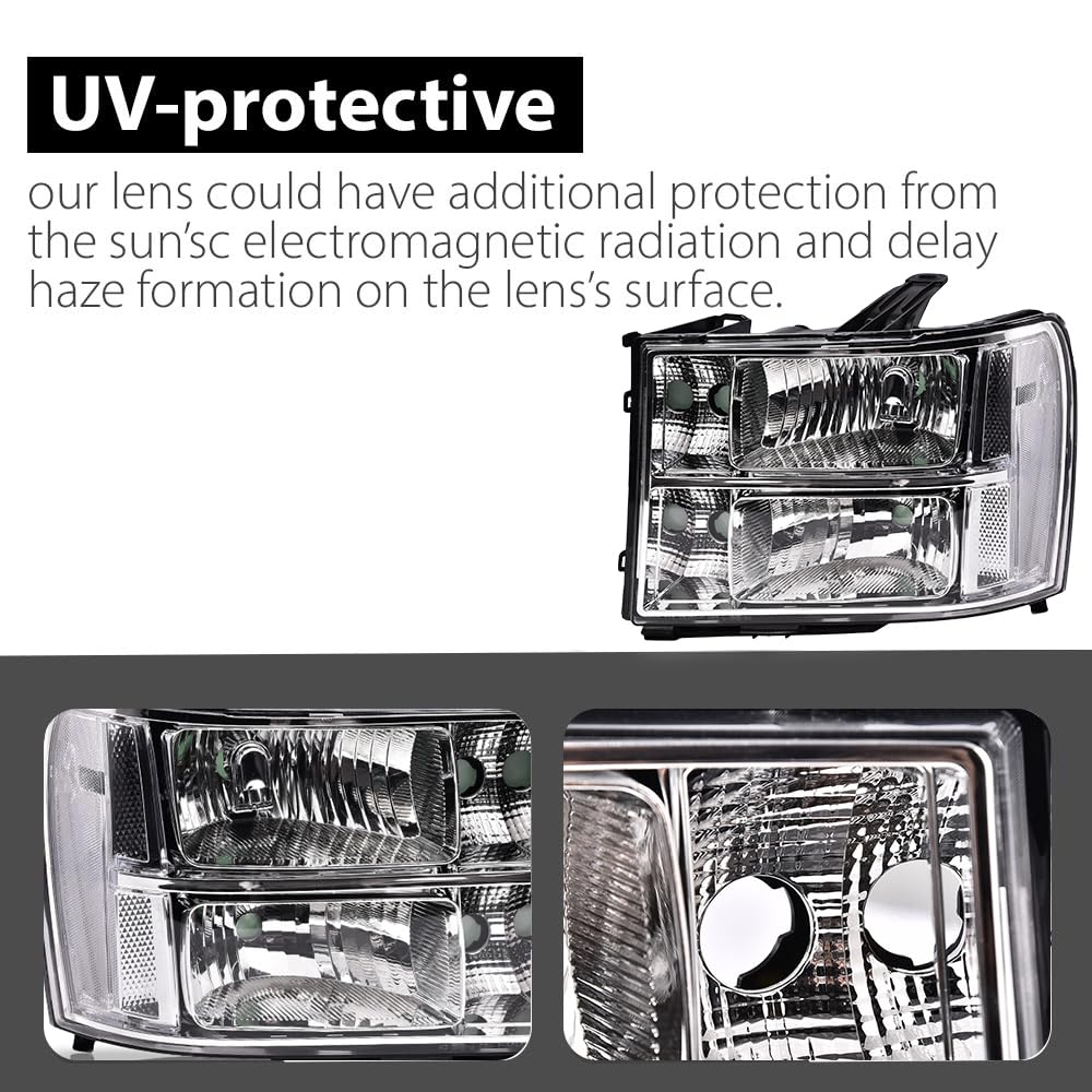 G-PLUS Headlights for GMC Sierra 1500/2500/3500HD 2007-2014 - Clear Lens Chrome Housing - Perfect for Off-Road & Night Driving