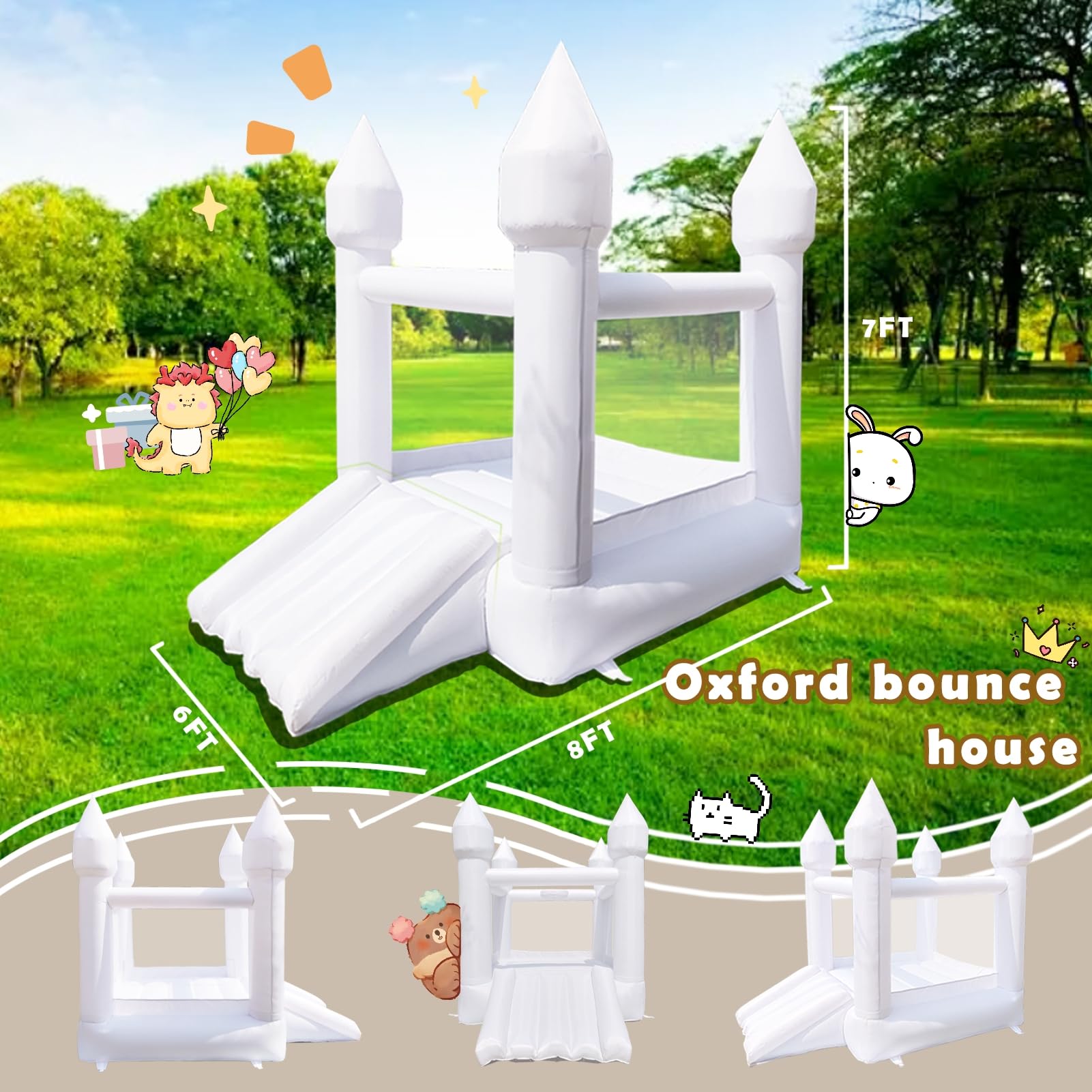 Dream Castle Bounce House with Slide - 8ft x 6ft Inflatable Bouncy House for Toddlers & Kids - Includes Blower for Indoor & Outdoor Play - Perfect Birthday Gift & Backyard Party Entertainment