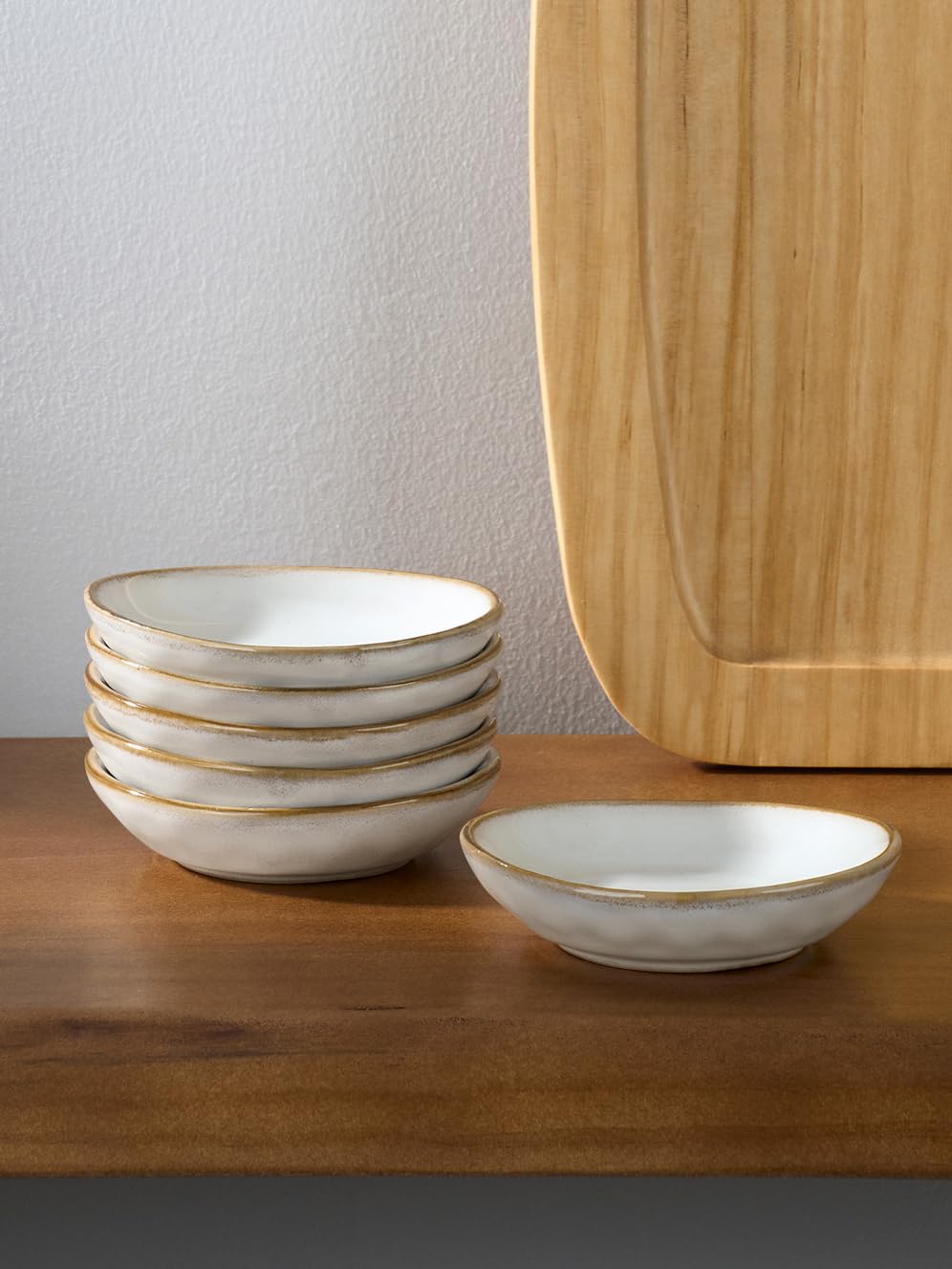 Famiware 6-Piece Oval Ceramic Soy Sauce Dishes - 2.1oz Small Dipping Bowls for Sushi, Appetizers, Snacks | Reactive Glaze Cappuccino White | Perfect for Japanese Restaurants, Home Kitchens & Party Serving