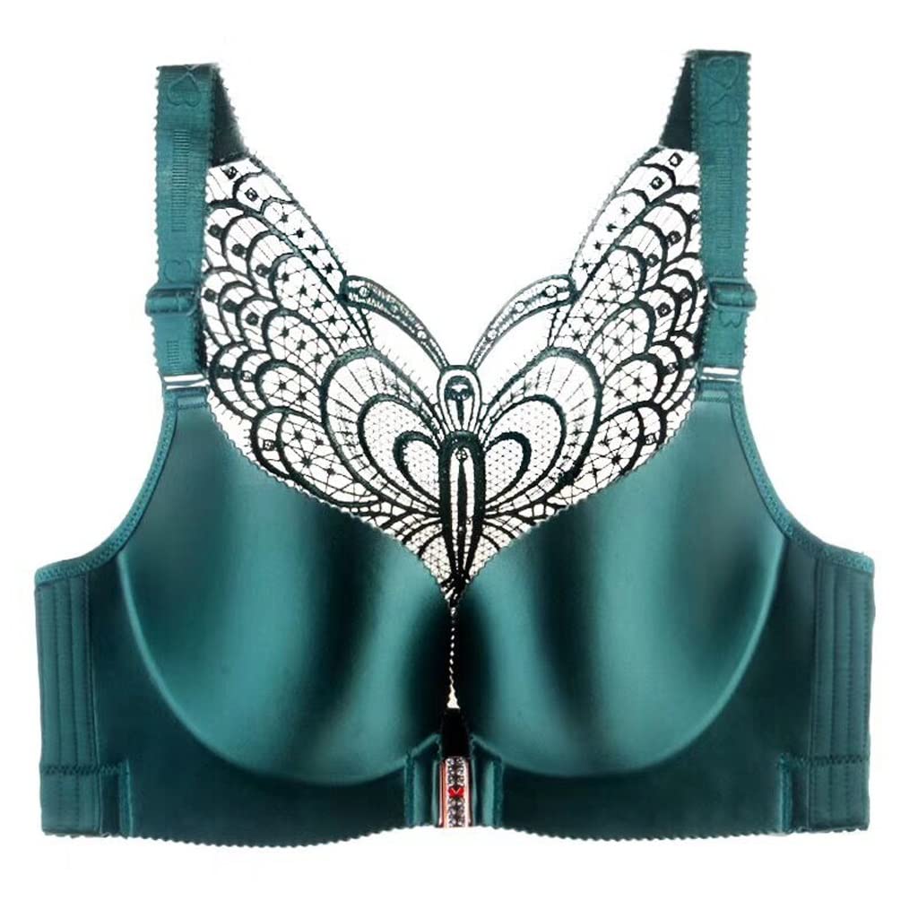 Plus Size Push Up Bra with Front Buckle - 90D Large Cup Butterfly Lace Back Sexy Underwear for Women | Comfortable All-Day Wear for Work, Date Night & Special Occasions (Color: A)