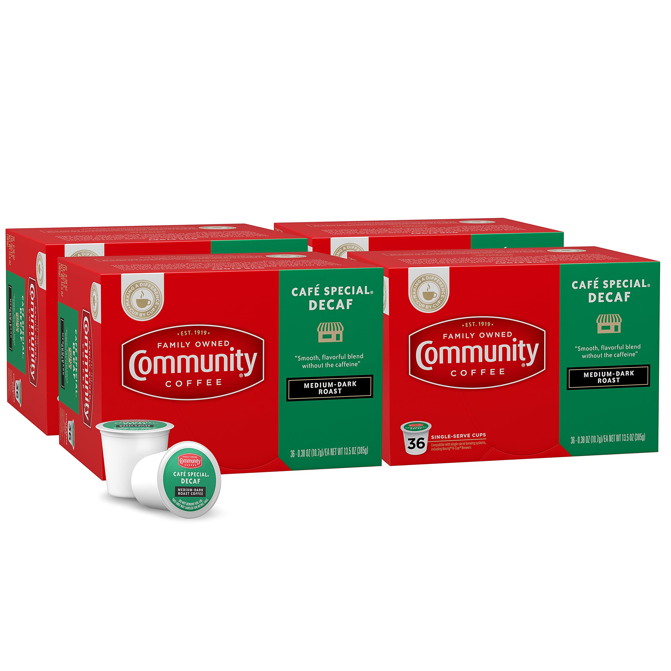 Community Coffee Café Special Decaf 144 Count Coffee Pods - Medium Dark Roast, Keurig 2.0 K-Cup Brewer Compatible | Perfect for Home, Office & Entertaining