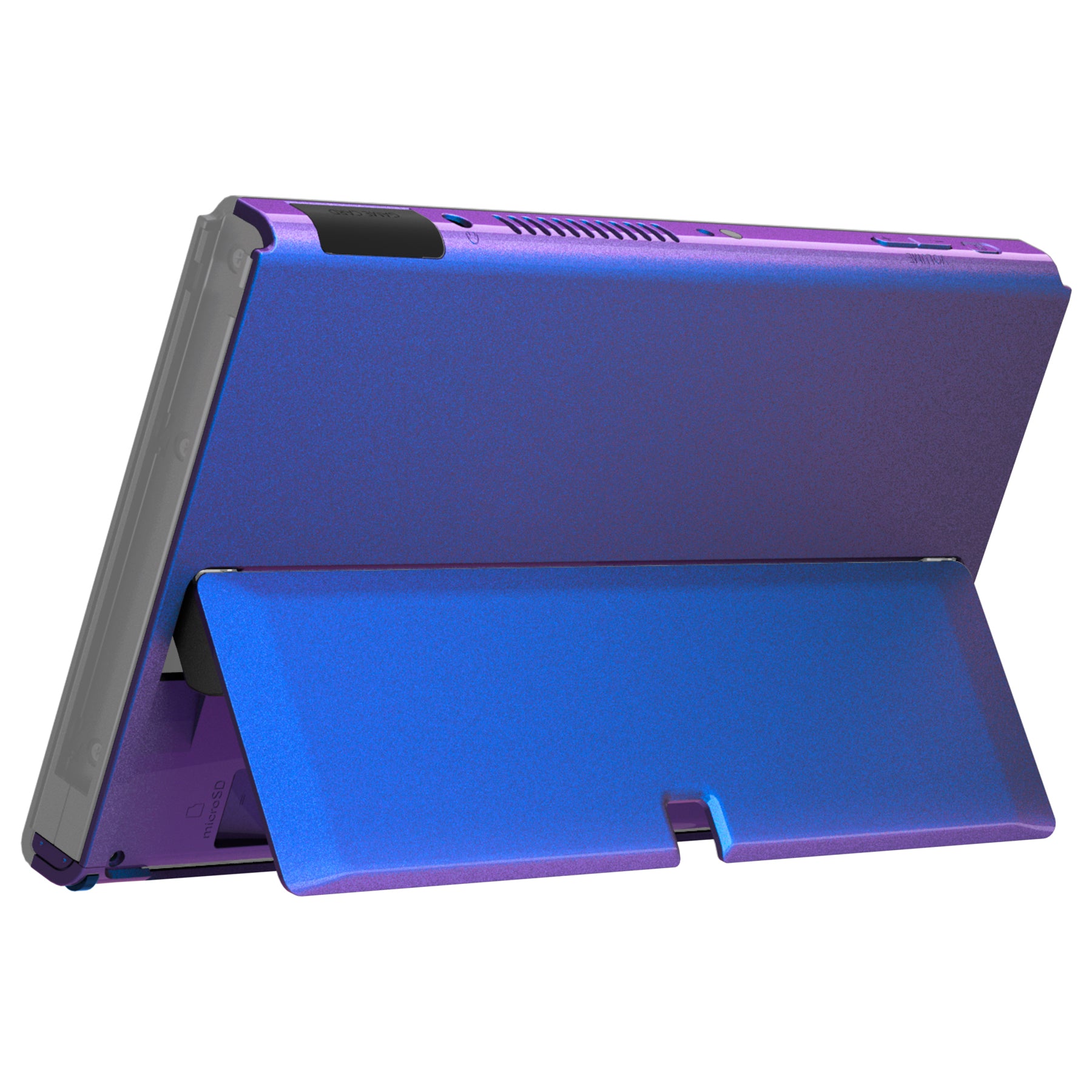 eXtremeRate Chameleon Purple Blue Replacement Back Plate with Kickstand for Nintendo Switch OLED - Durable Gaming Accessory for Enhanced Console Protection & Comfortable Play