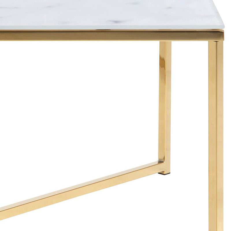 KOLINA 80cm Glass Coffee Table with White & Golden Chrome Frame - Modern Living Room Centerpiece for Home Decor