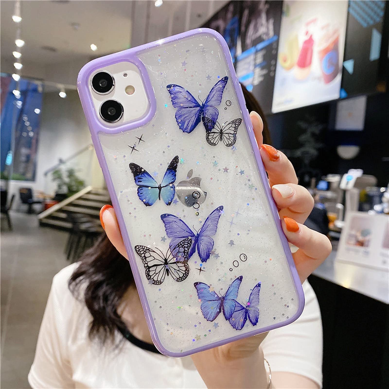 Gorgeous Clear Glitter Butterfly Soft Phone Case for iPhone 12 Mini 11 Pro Max Xs Max Xr X 6S 7 8 Plus SE - Cute Shell Green - Perfect for Everyday Use and Gift Giving