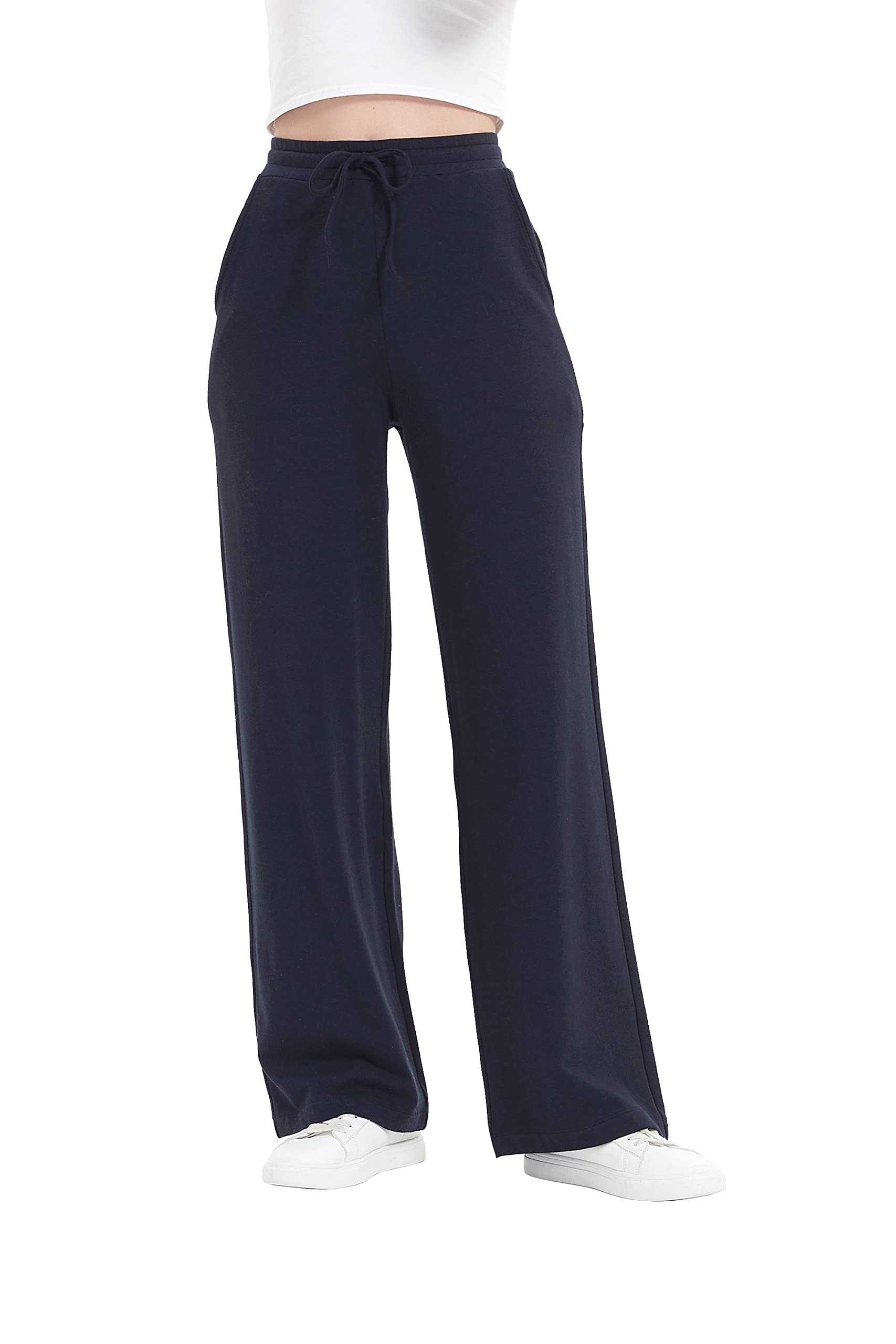 Women's Wide Leg Cotton Sweatpants - Soft Knit Lounge Pants with Straight Leg Design for Yoga, Running & Casual Wear - Loose Fit Comfortable Trousers for Home, Gym and Travel