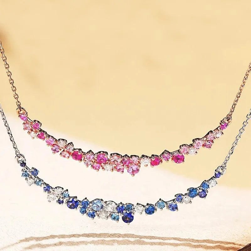 18K Yellow Gold Pendant Necklace with Pink Sapphires & Diamonds - Elegant Women's Jewelry for Engagement, Wedding & Special Occasions | Perfect Gift for Her, Anniversary & Valentine's Day