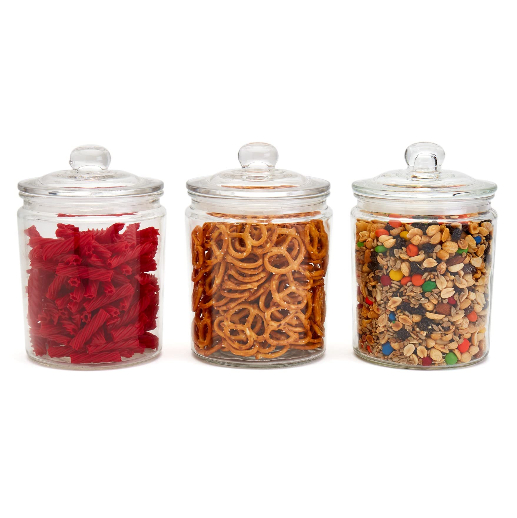 Mason Craft & More Airtight Glass Food Storage Canisters with Pop-Up Lids - 3-Piece Clear Apothecary Jar Set (64oz Each) - Perfect for Pantry Organization, Baking Ingredients & Coffee Storage