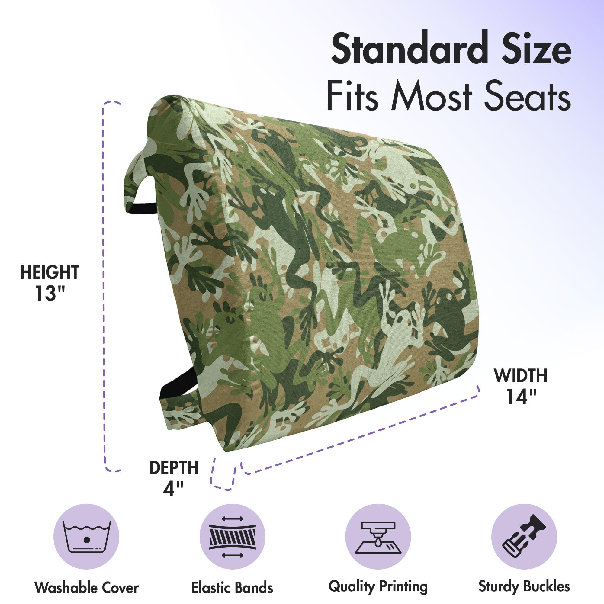 Ambesonne Animal Lumbar Support Pillow - Skull Camouflage Frog Pattern, High Density Foam for Office & Car, 14x13 Inches, Sage Green - Perfect for Back Pain Relief at Work or Long Drives