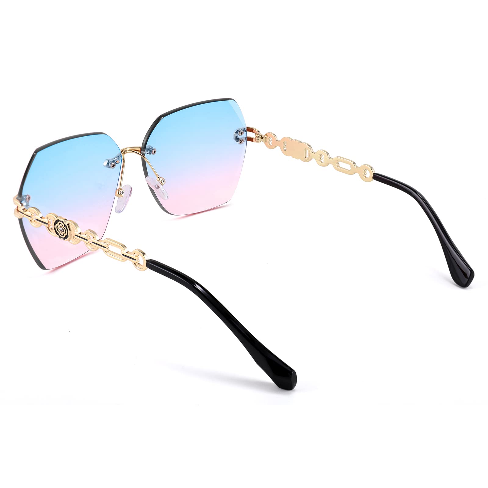 FEISEDY Women's Rimless Hexagonal Sunglasses with Gradient Lenses for Fashion Outfits