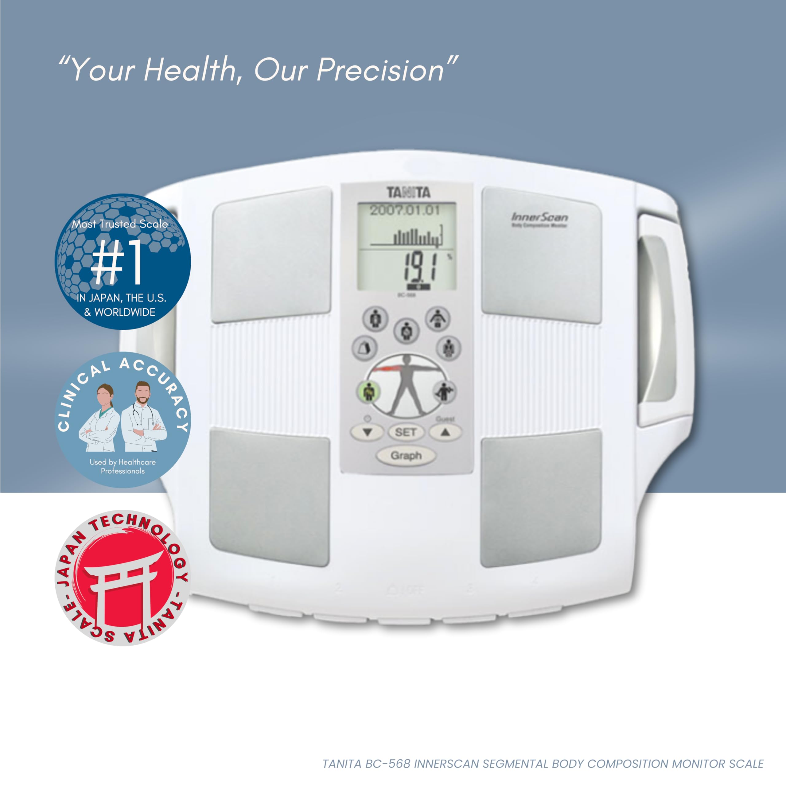 Tanita BC-568 Digital Body Composition Scale - Smart BMI, Fat & Muscle Analyzer with Nutrition Tracking | FDA Cleared, HSA/FSA Eligible | Home Gym & Health Monitoring