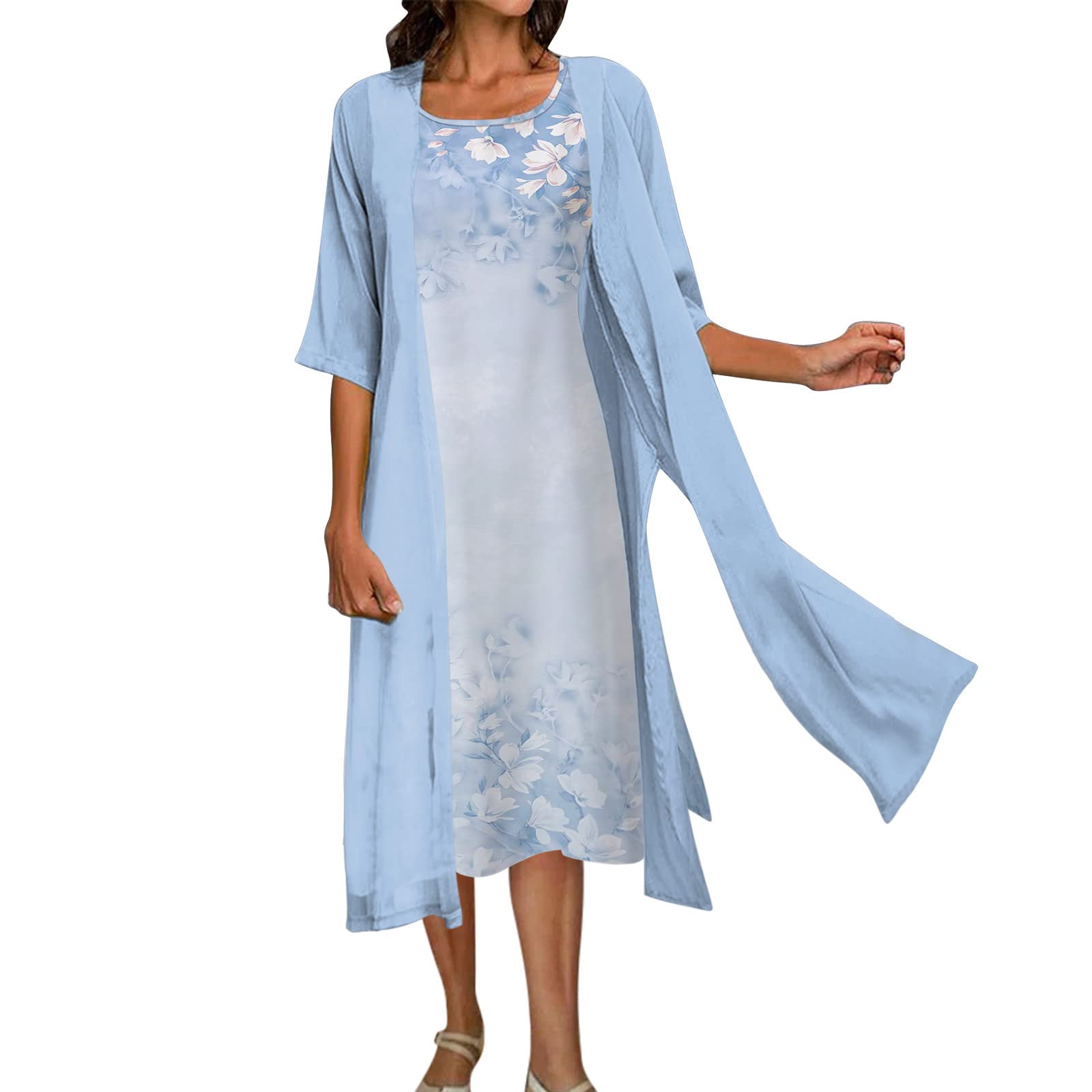 Keepfit Women's Summer Floral Sleeveless Maxi Dress with Cardigan Set - Vacation Beach Outfit, Casual Two Piece Outfit (Blue, XXL) | Perfect for Beach Vacations, Summer Parties & Casual Wear