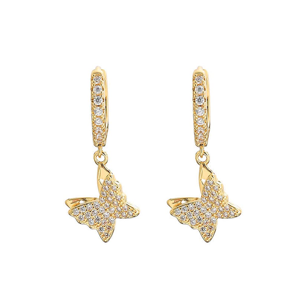 14K Gold & Silver Plated Huggie Hoop Drop Earrings with Cubic Zirconia - Elegant Dangle Stud Earrings for Women | Perfect Gift for Anniversary, Birthday & Special Occasions