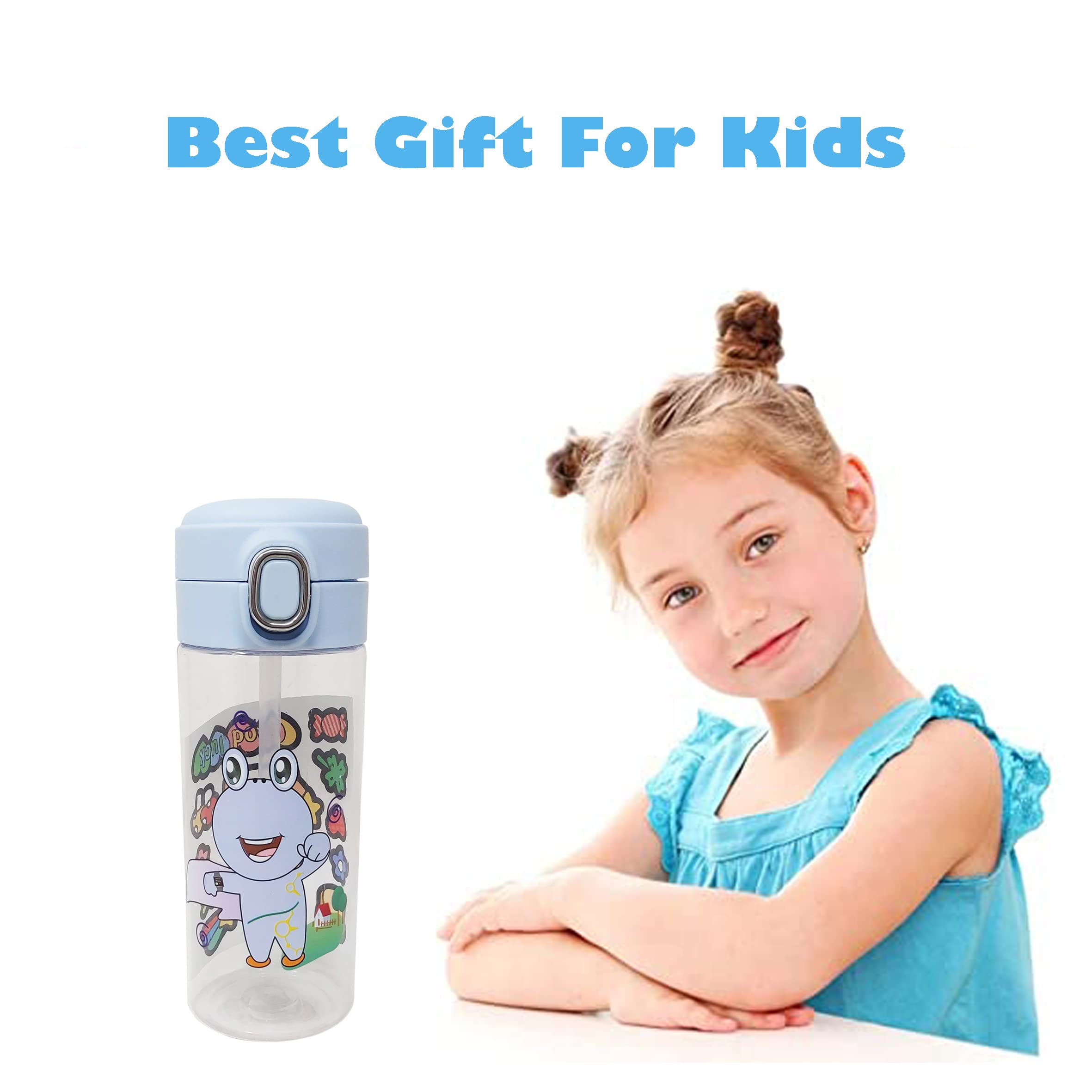 PARTEET BPA-Free Leakproof Plastic Cartoon Water Bottle with Straw for Kids - School, Outdoor, Sports & Travel - 16oz (Pack of 1)