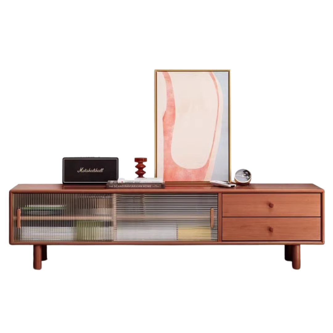 Solid Beech Wood TV Stand with Storage - Modern Entertainment Center for Living Room, Bedroom & Home Theater