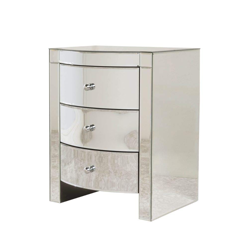Christopher Knight Home Roxie Mirrored 3-Drawer Nightstand - Elegant Bedside Table with Mirror Finish for Bedroom Decor | Perfect for Small Spaces & Modern Interiors