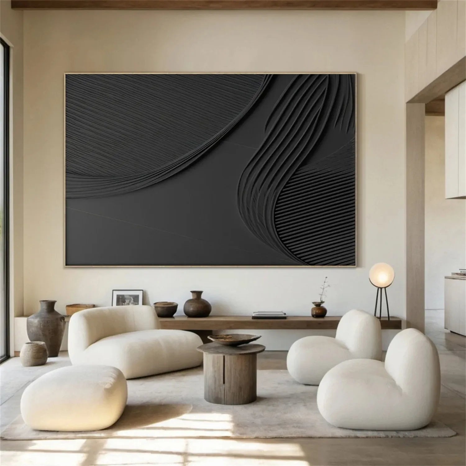 Black Minimalist Textured Abstract Wall Art Painting - Modern Home Decor for Living Room, Bedroom & Office #MZ127