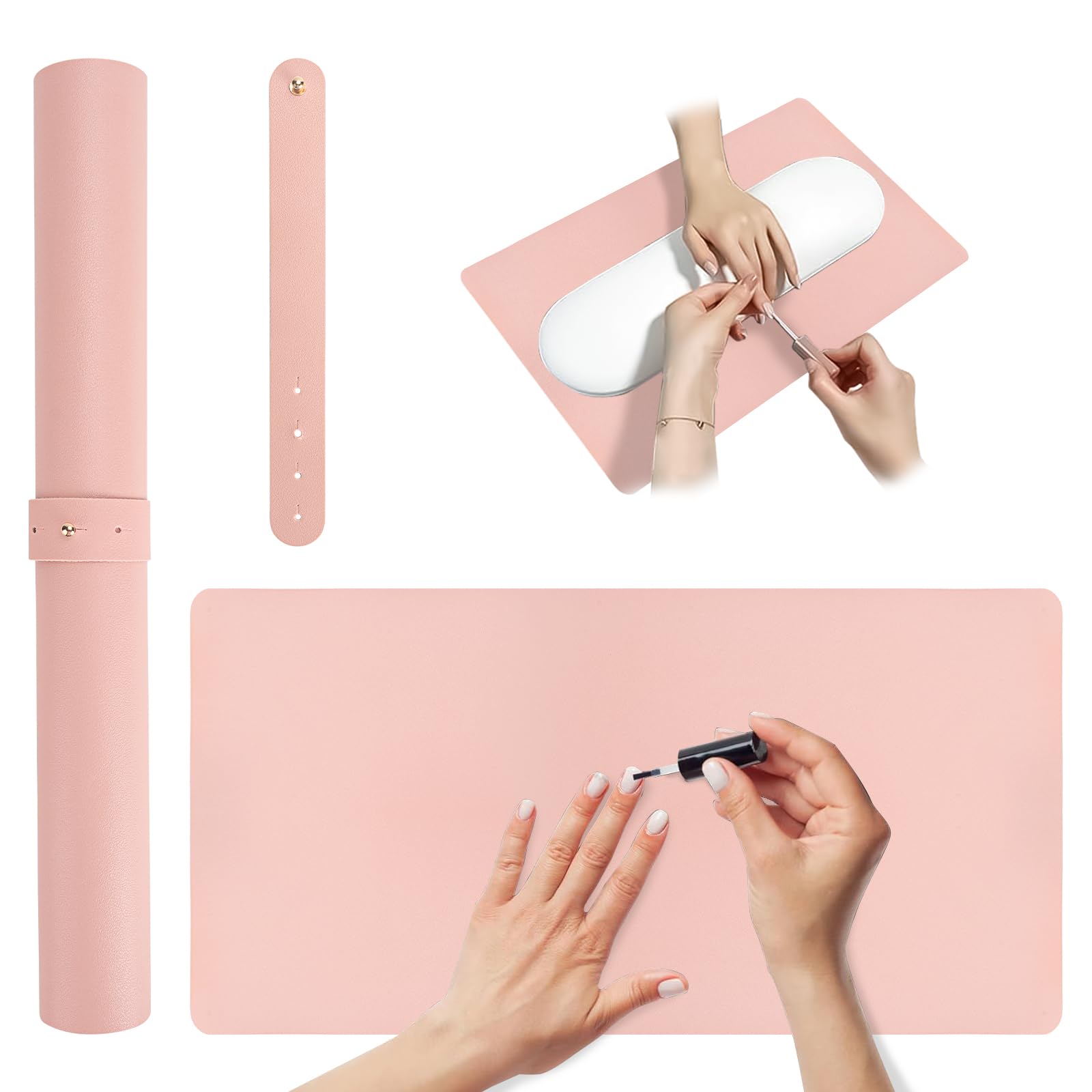 Premium Pink Nail Art Table Mat - Large Waterproof Heat Resistant PU Leather Desk Pad (31.4