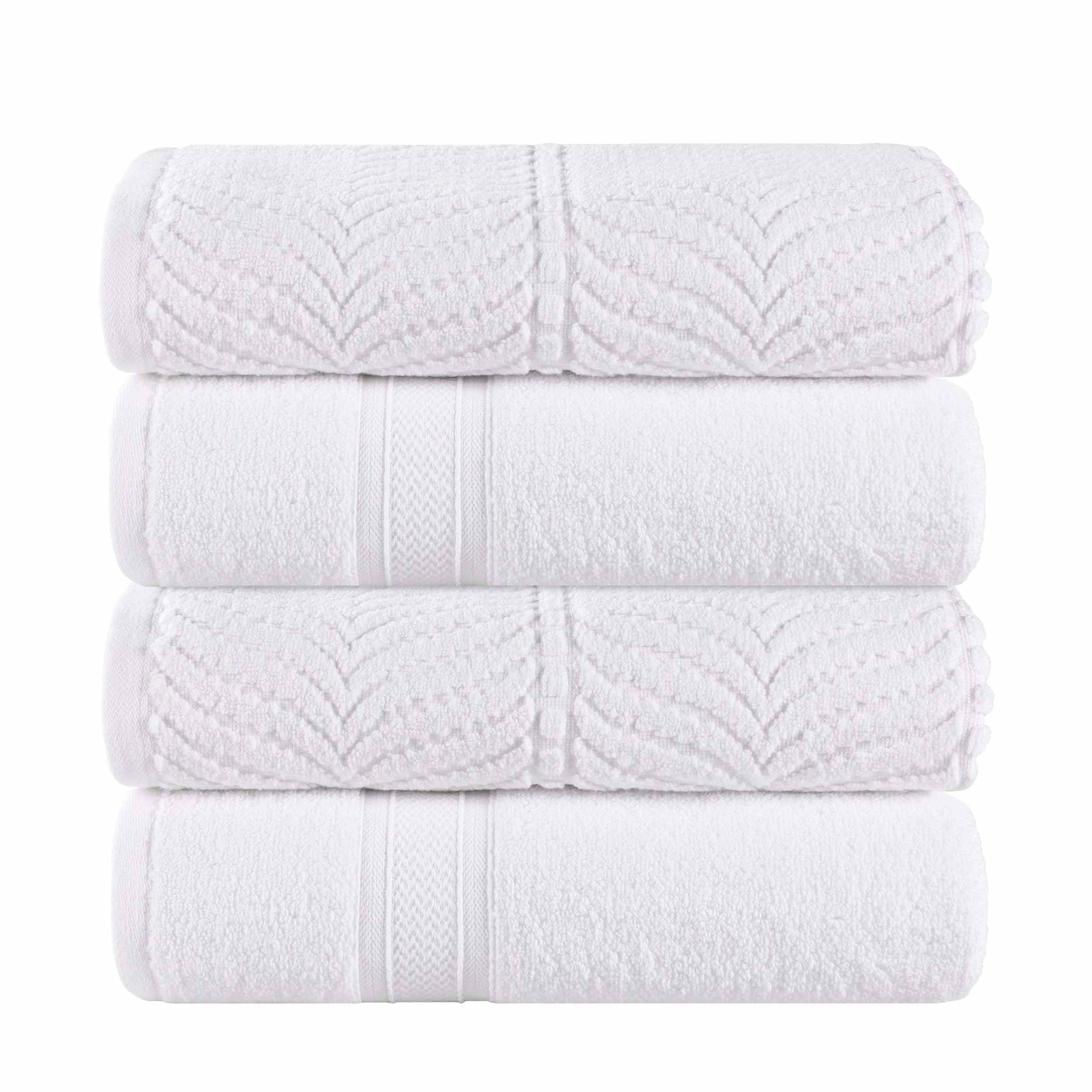 Premium Zero Twist Cotton Bath Towel Set of 4 - Soft & Absorbent Solid & Jacquard Chevron Design for Luxury Bathroom, Spa, and Guest Use