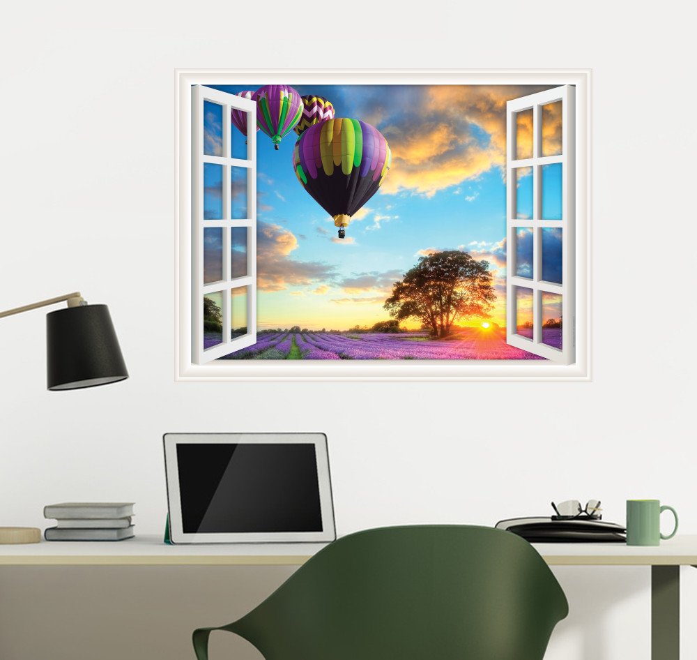 Peel & Stick Wall Decals - Hot Air Balloon Window View Stickers (24x18 Inch) - Perfect for Kids' Rooms, Nurseries & Home Decor