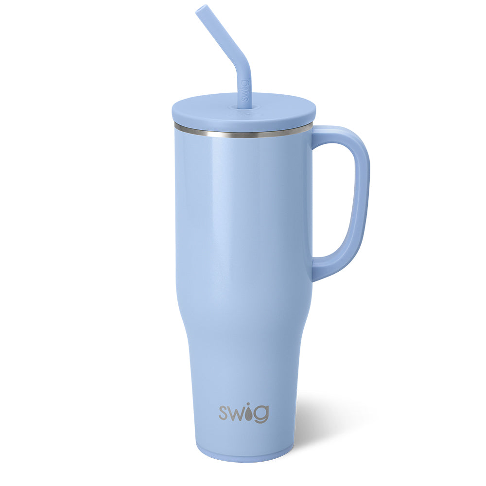 Shimmer Periwinkle 40oz Mega Mug - Insulated Large Tumbler with Lid & Straw - Perfect for Coffee, Tea, Cold Drinks at Home, Office or Travel