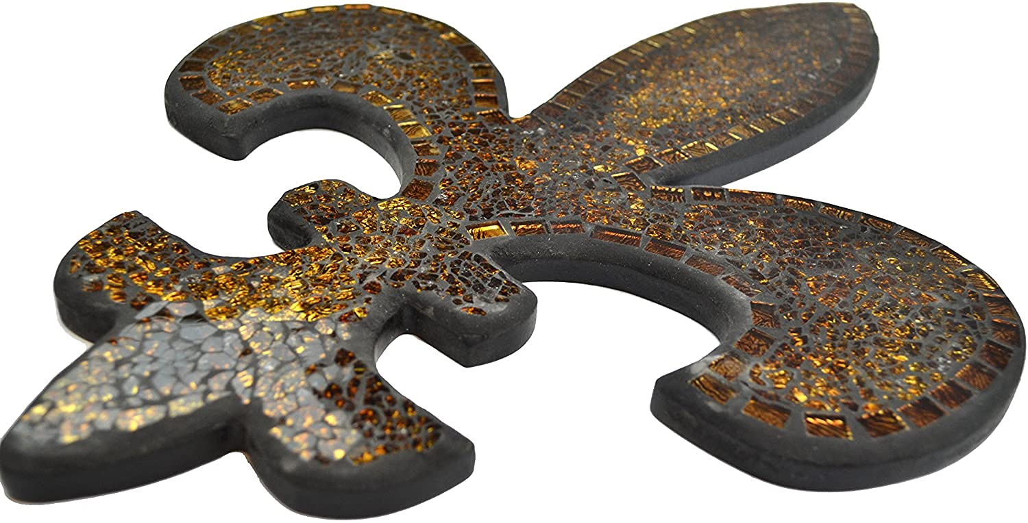 Amber Mosaic Fleur De Lis Wall Plaque - Housewarming Gift for Home Decor