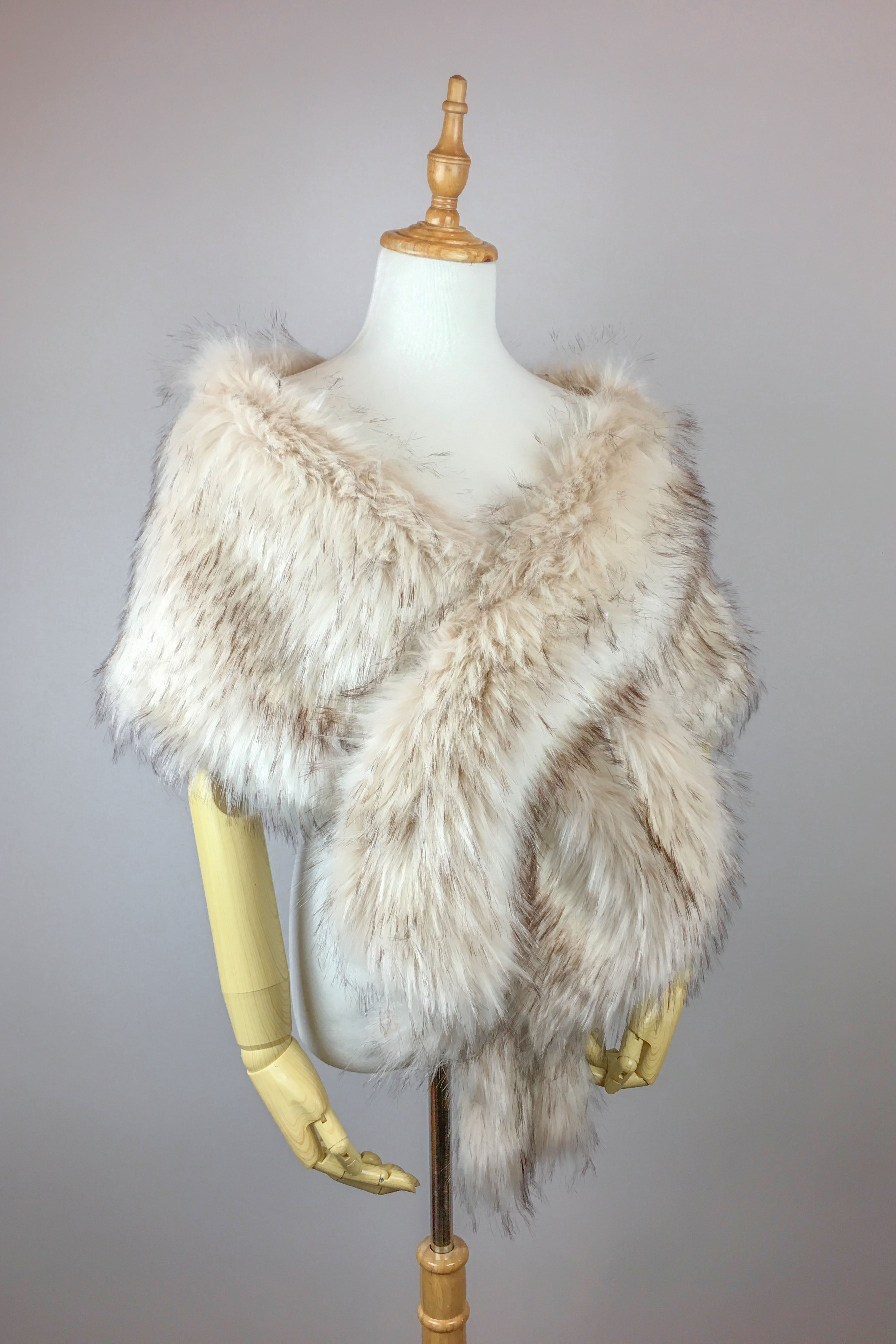Lilian Blu02 Blush with Black Tips Faux Fur Shawl Wrap - Soft Elegant Winter Scarf for Women, Perfect for Parties, Weddings & Evening Events