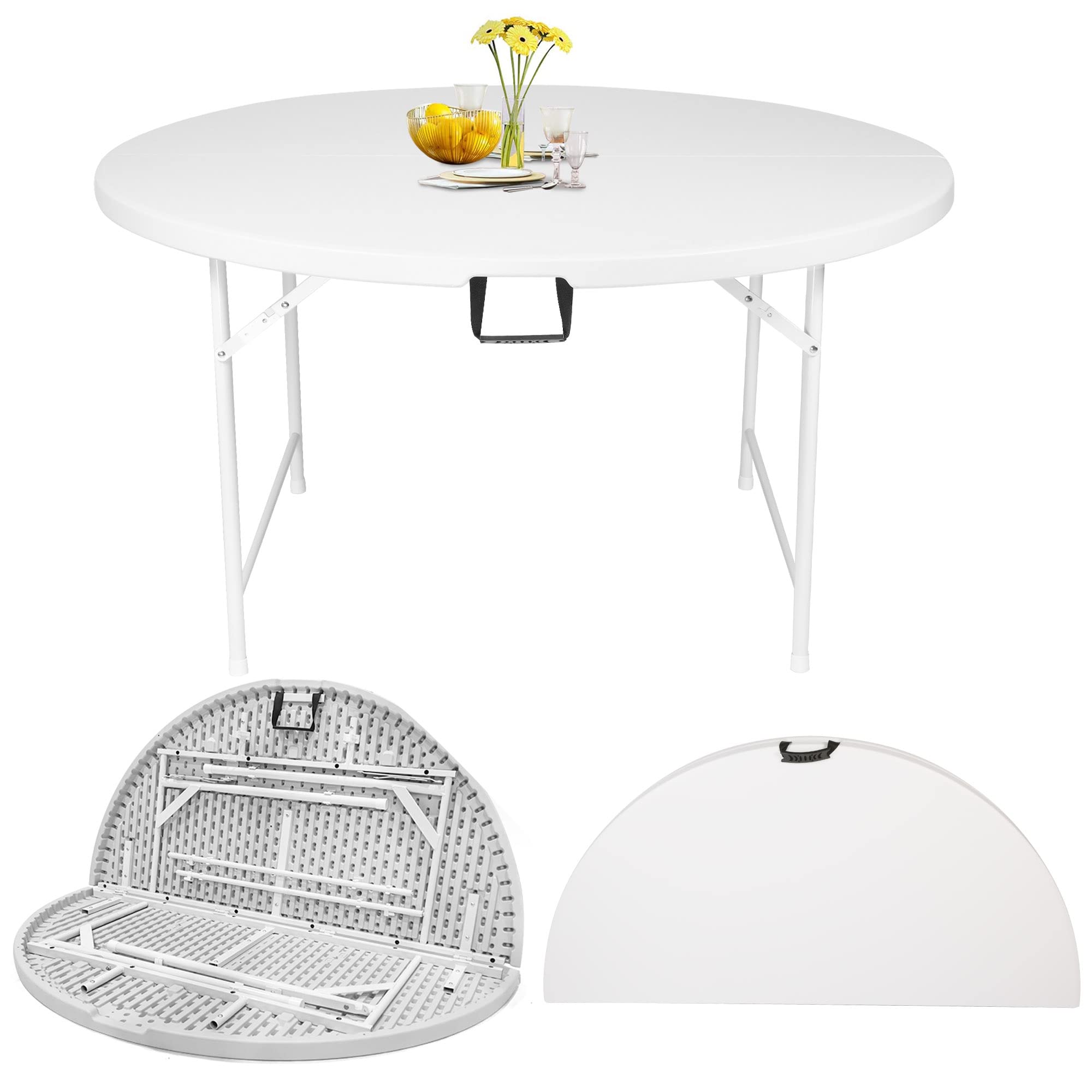 Vilobos 48 Inch Round Folding Table - 4 Foot Portable Plastic Banquet Table for 4-6 People | Perfect for Outdoor Picnics, Weddings, Camping, Parties & Family Events (1 Pack)