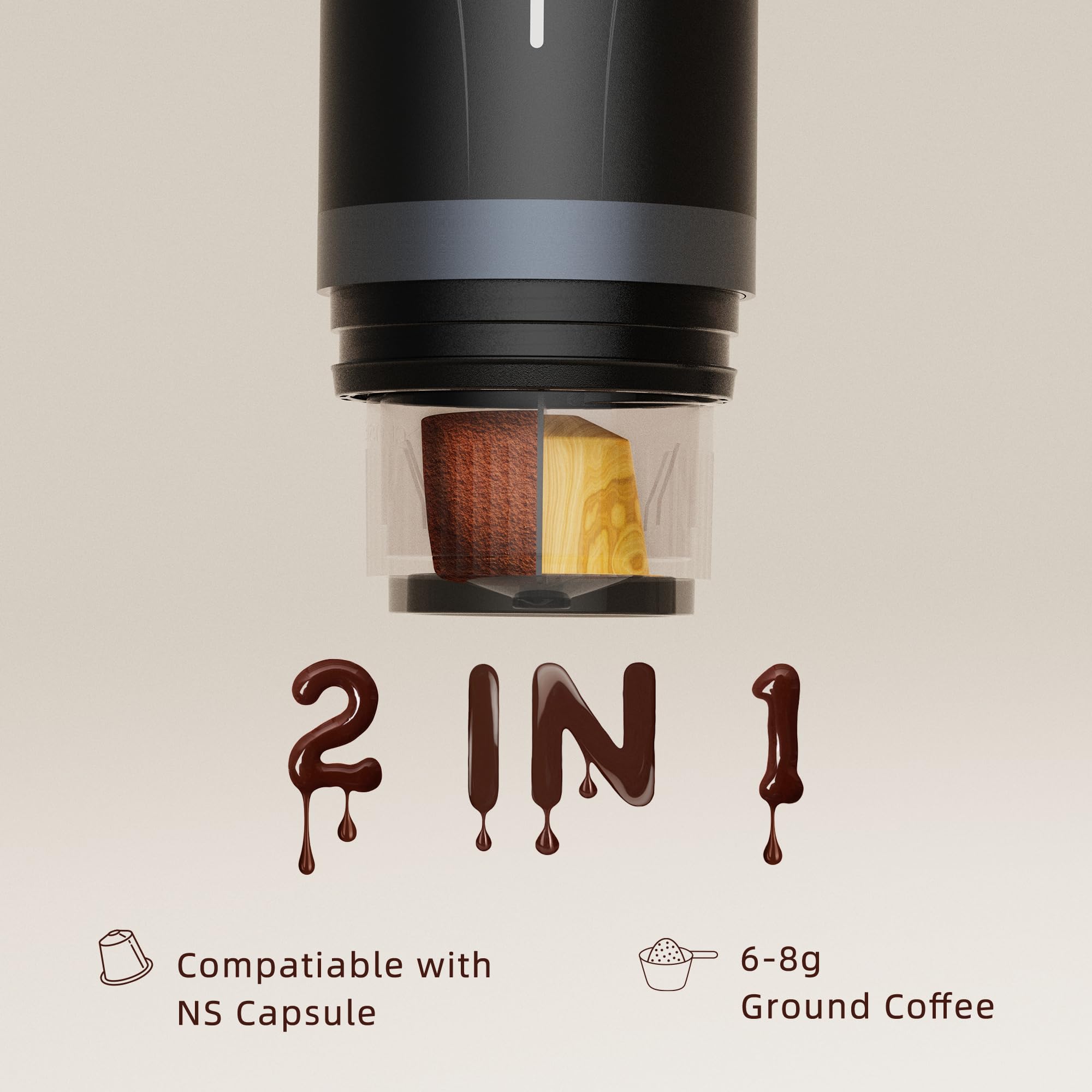 CERA+ Portable Electric Espresso Machine - 20 Bar Pressure Self-Heating Coffee Maker for NS Pods & Ground Coffee | Compact Travel, Camping, Office & Home Use (White) | Perfect for Outdoor Adventures & Daily Coffee Rituals