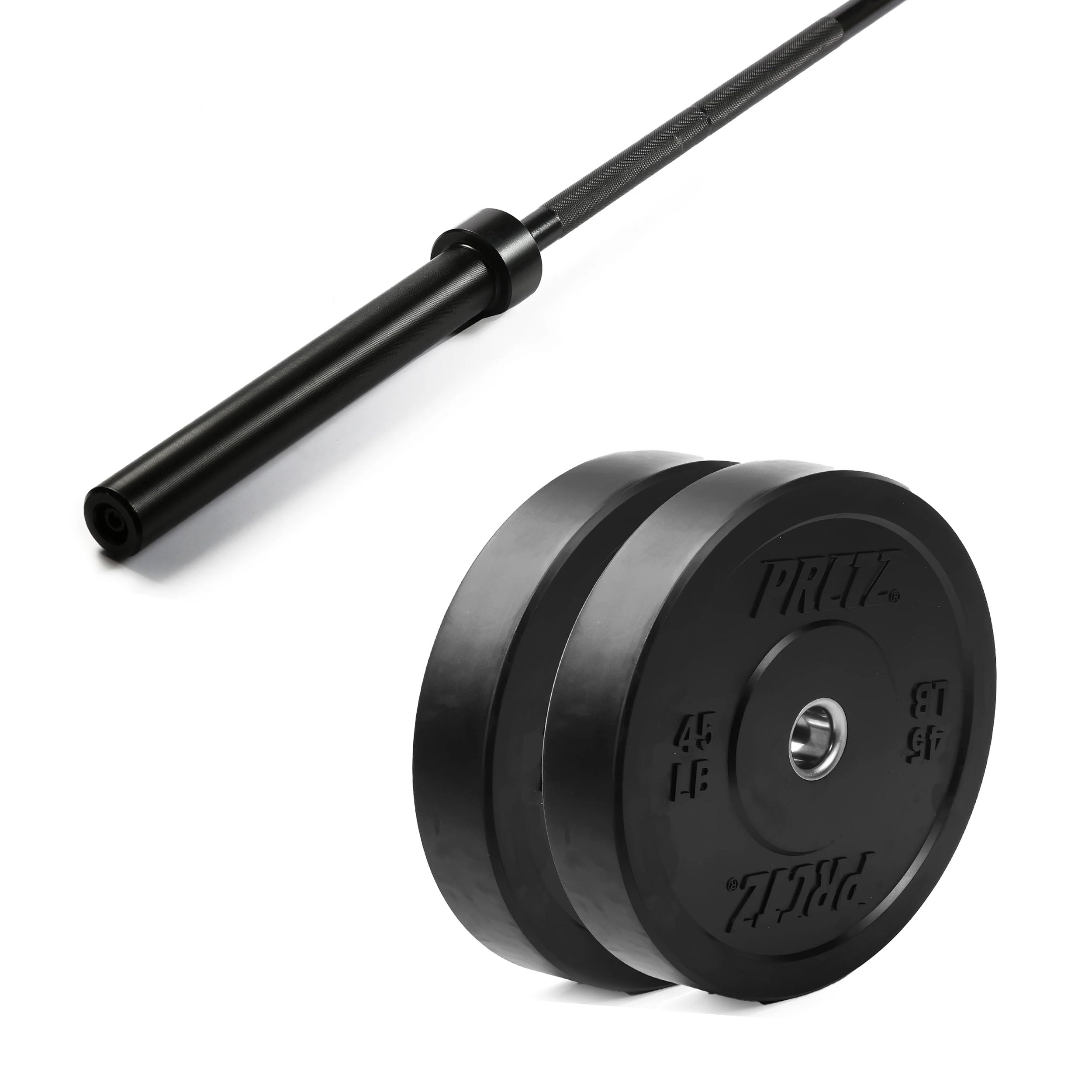 PRCTZ 7ft Olympic Barbell & 45lb Bumper Plate Set - Weightlifting Equipment for CrossFit, Home Gym & Strength Training
