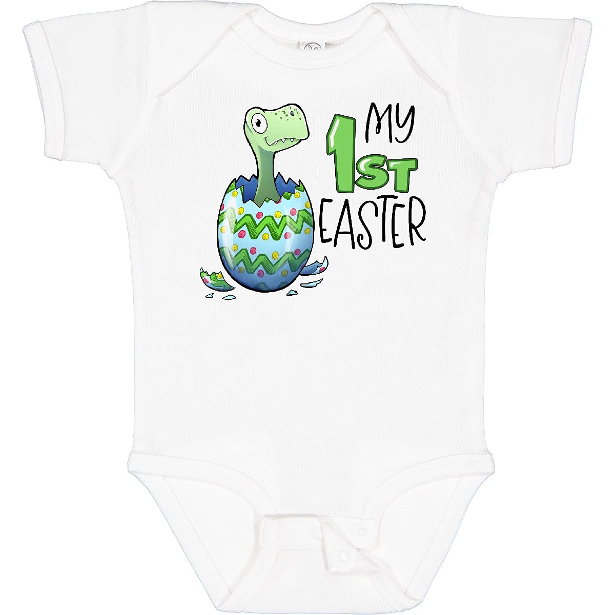 Inktastic My 1st Easter Dinosaur Hatching Egg Baby Bodysuit - Cute Easter Outfit for Infants, Dinosaur Theme Baby Shower Gift, Newborn Photo Shoot Costume