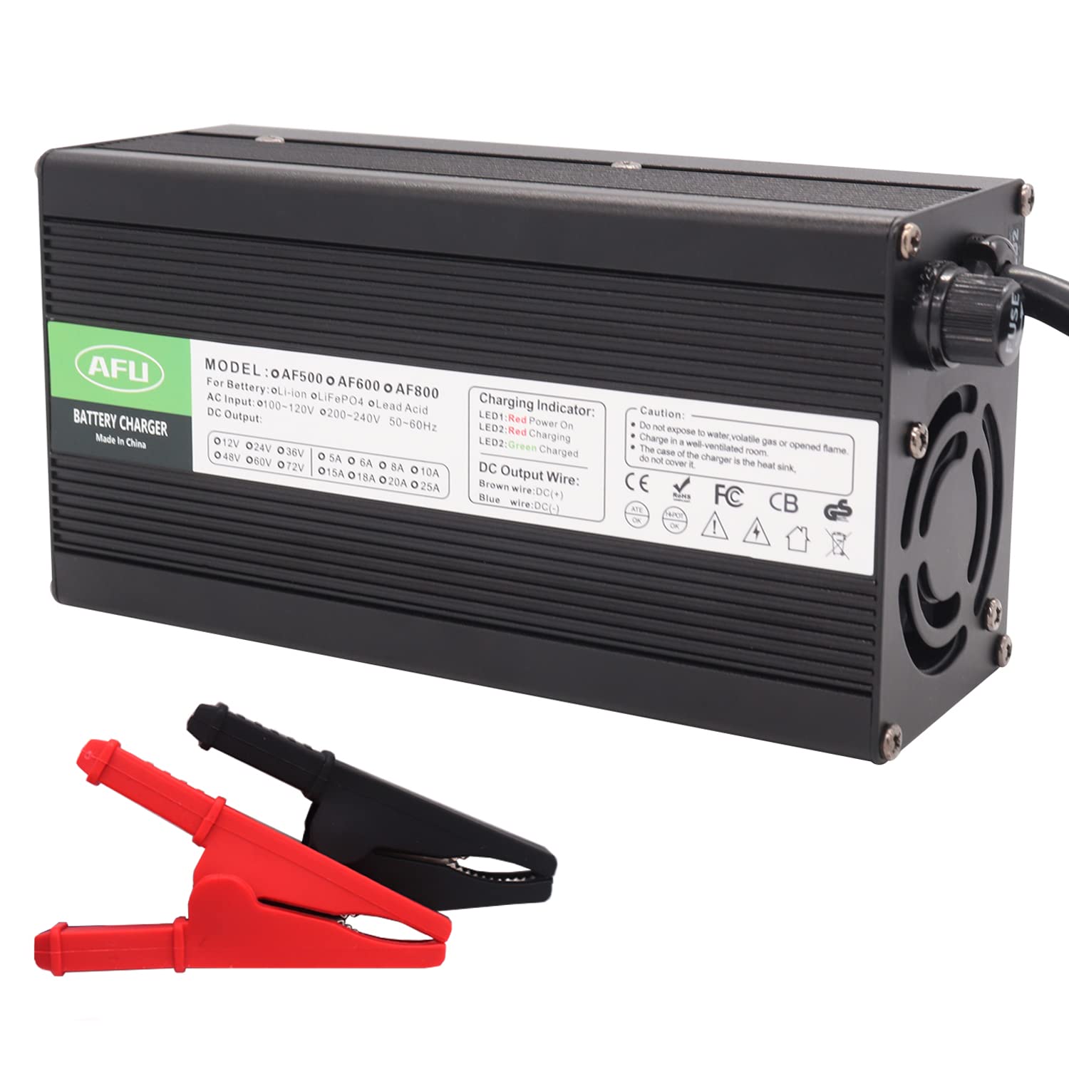 58.4V 10A Smart LiFePO4 Battery Charger for 16S 48V Lithium Iron Phosphate Battery Packs - Alligator Clip Connector Included - Perfect for Golf Carts, Solar Energy Storage & Electric Scooters