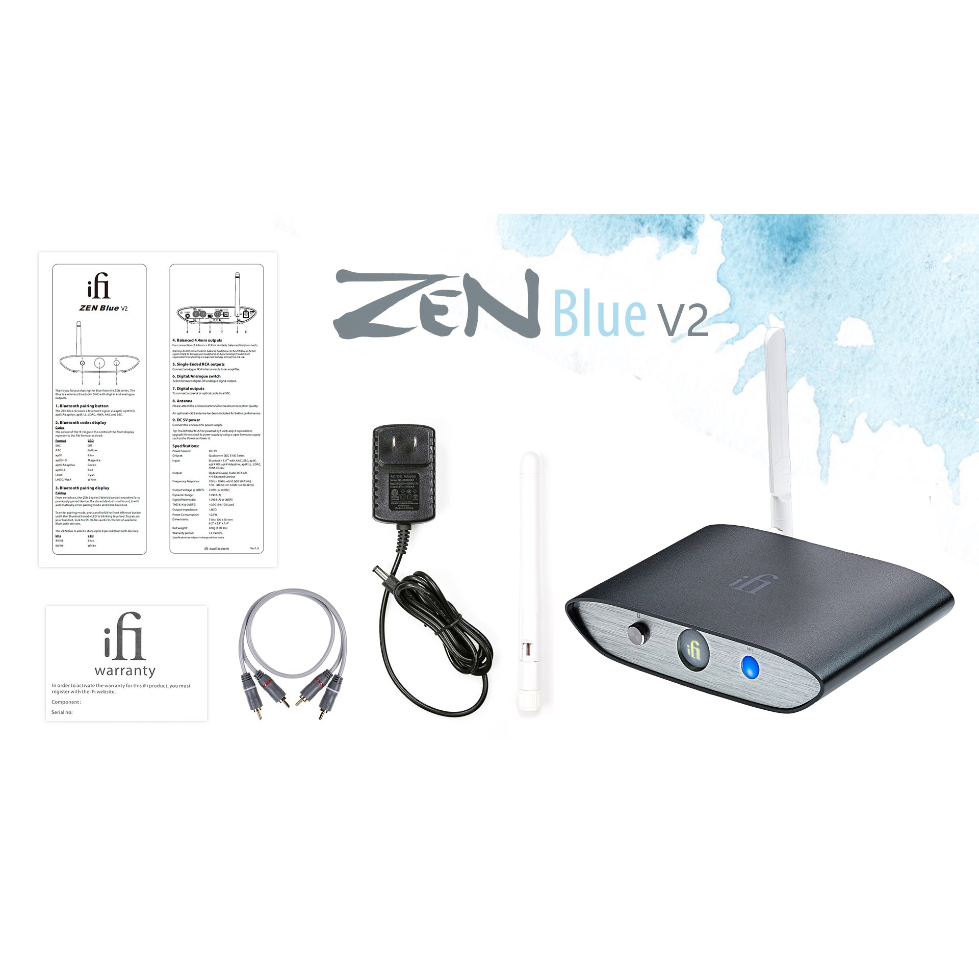 iFi ZEN Blue V2 Hi-Res Bluetooth DAC & Headphone Amplifier - Wireless Audio Receiver for Home, Office, and Studio Use