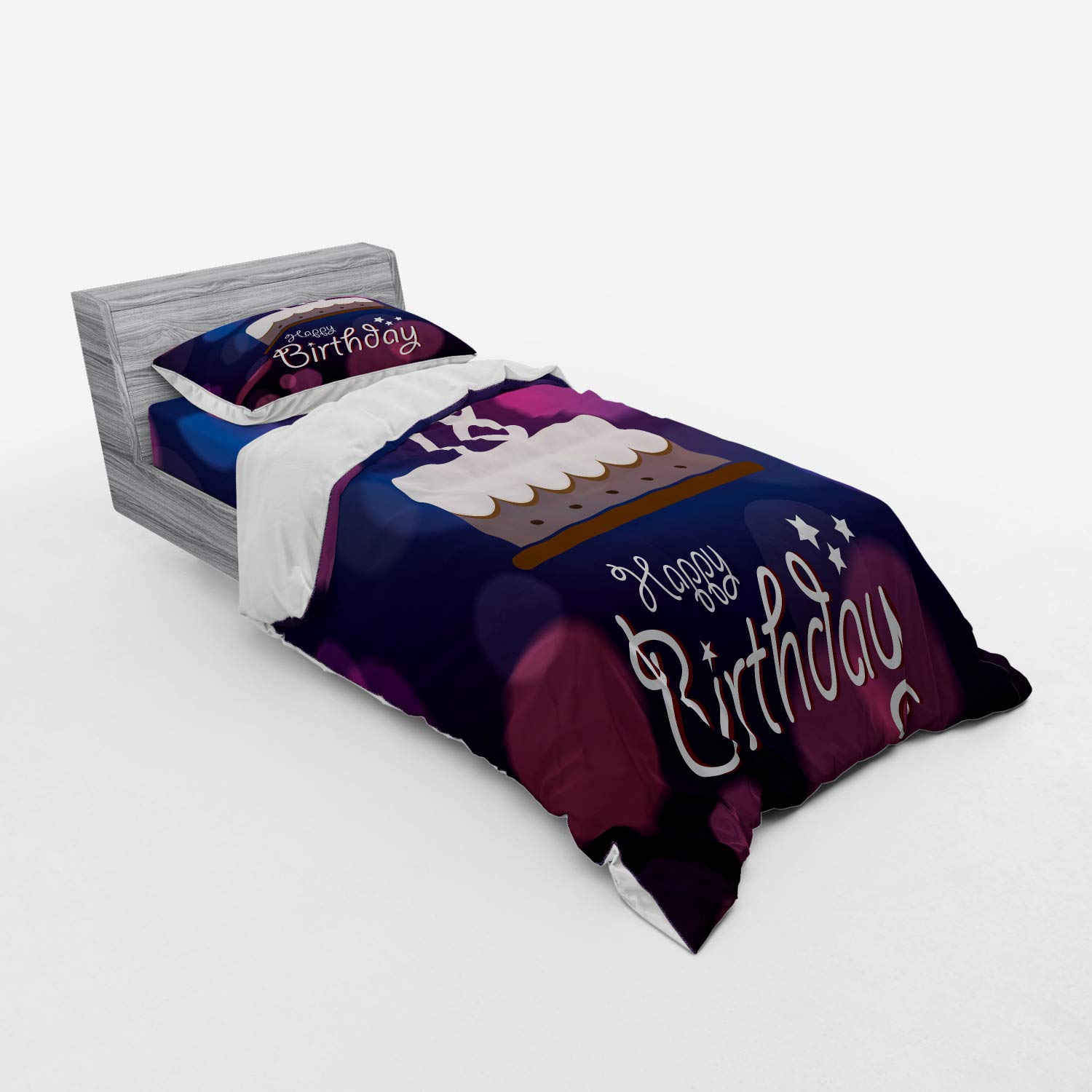 Ambesonne 18th Birthday Duvet Cover Set - Vibrant Cartoon Cake with Candles Design, 3-Piece Twin XL Bedding Set with Sham & Fitted Sheet in Purple & Lilac - Perfect for Teen Bedrooms, Birthday Party Decor & Dorm Room Essentials