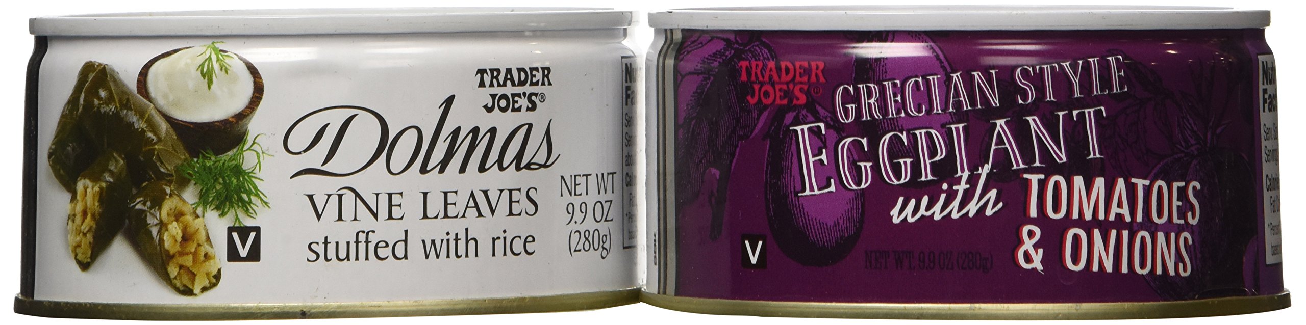 Trader Joe's Greek Bundle - Dolmas Stuffed Grape Leaves with Rice & Greek-Style Eggplant with Tomatoes & Onions (2-Pack) | Authentic Mediterranean Appetizer & Party Platter
