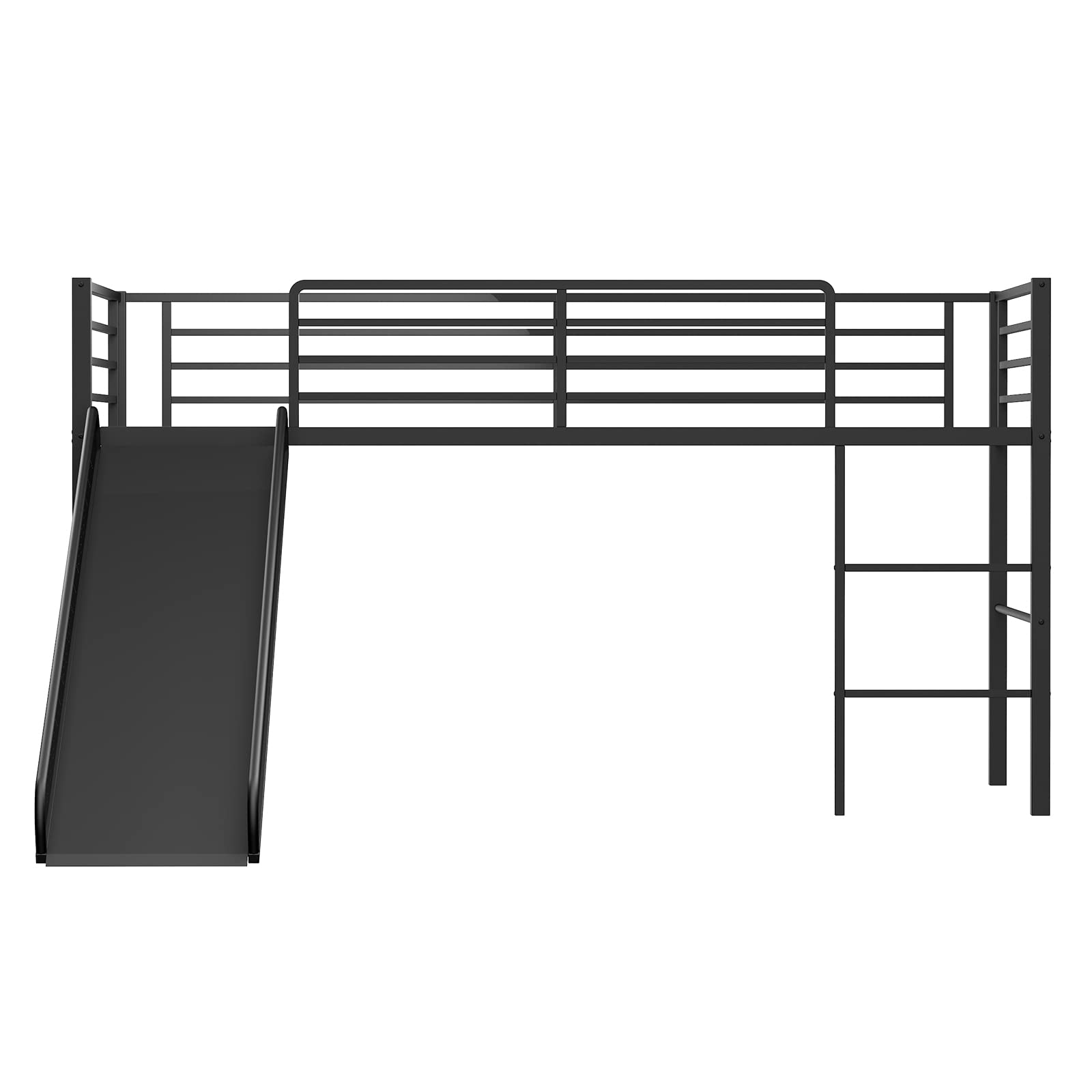 Giantex Twin Loft Bed with Slide - Sturdy Metal Low Bunk Bed for Kids with Safety Guardrails & Built-in Ladder - Toddler Bed Floor Frame for Boys & Girls - No Box Spring Needed - Perfect for Small Bedrooms & Shared Kids' Rooms (Black)