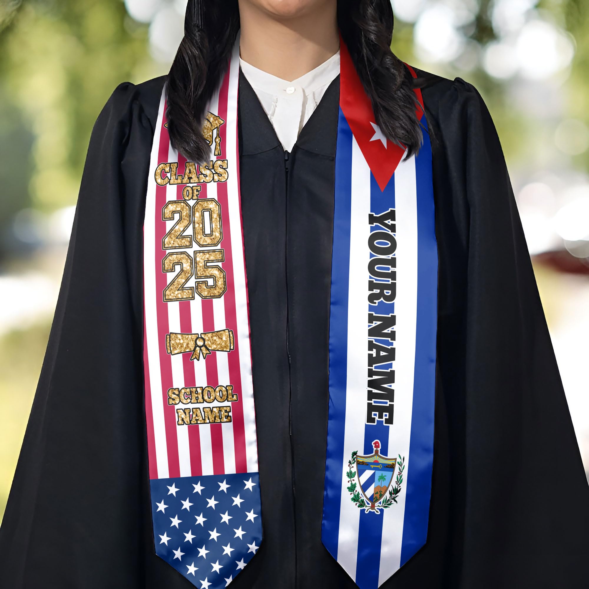 Custom Cuban American Flag Graduation Stole - Personalized Graduation Sash for Cubans 2025 | Perfect for Graduation Ceremonies, Cultural Celebrations & Pride Events