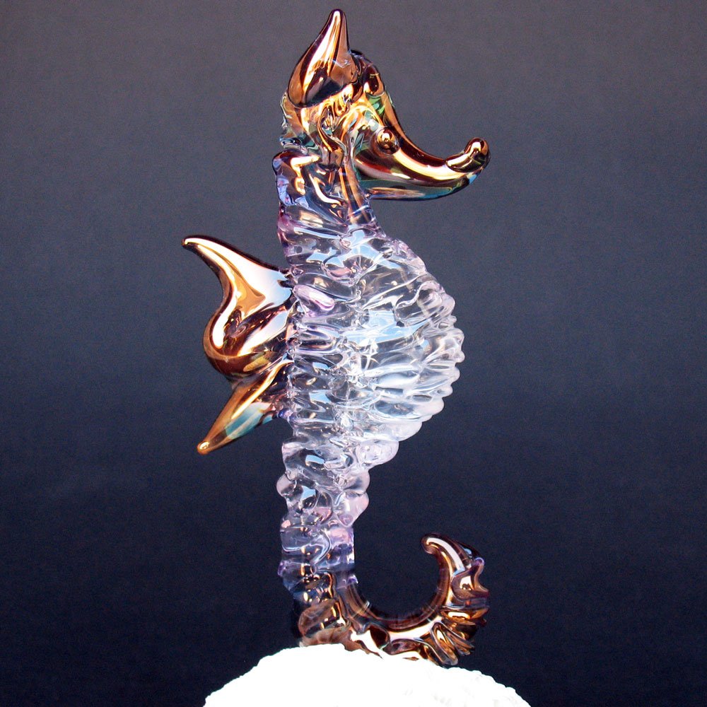 Hand Blown Glass Seahorse Figurine on Coral Base - Unique Home Decor, Ocean Themed Gift for Beach House, Aquarium & Coastal Living Room Decoration