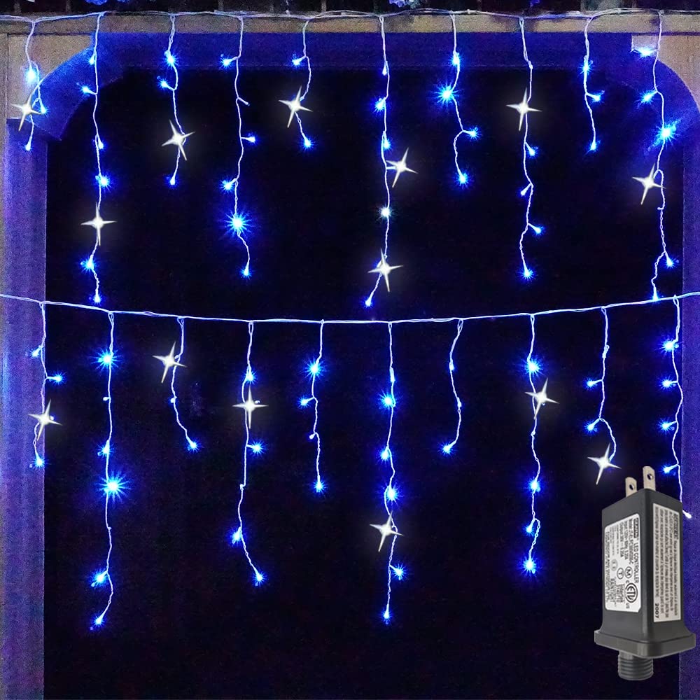 YASENN 29.5FT LED Icicle Christmas Lights - Twinkling Blue & Cool White Strobe Lights for Indoor/Outdoor Holiday Decor - Perfect for Roof Eaves, Walls, Windows and Christmas Tree Decorations
