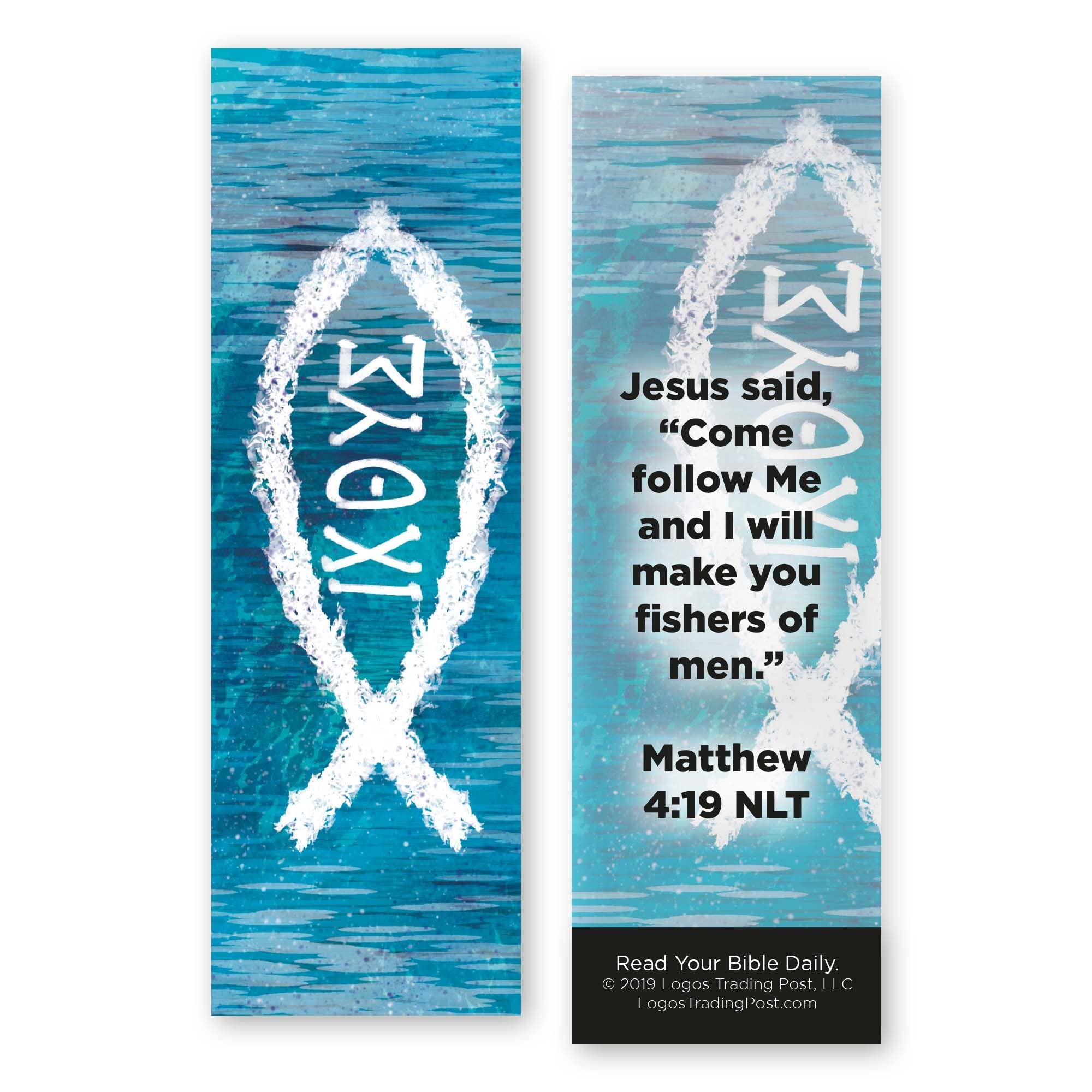 Bulk Pack of 25 Ichthus Jesus Fish Christian Bookmarks for Kids - Matthew 4:19 Bible Verse, Sunday School Prizes & Scripture Gifts for Children & Youth - Perfect for Bible Study, Church Events & Religious Education