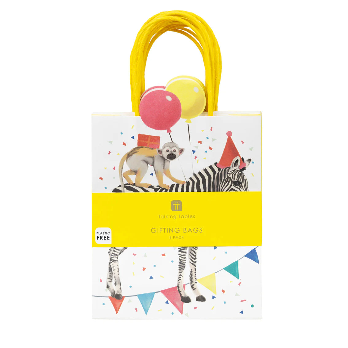8-Pack Safari Animal Party Treat Bags - Monkey & Zebra Design for Kids Birthday, Baby Shower & Themed Events