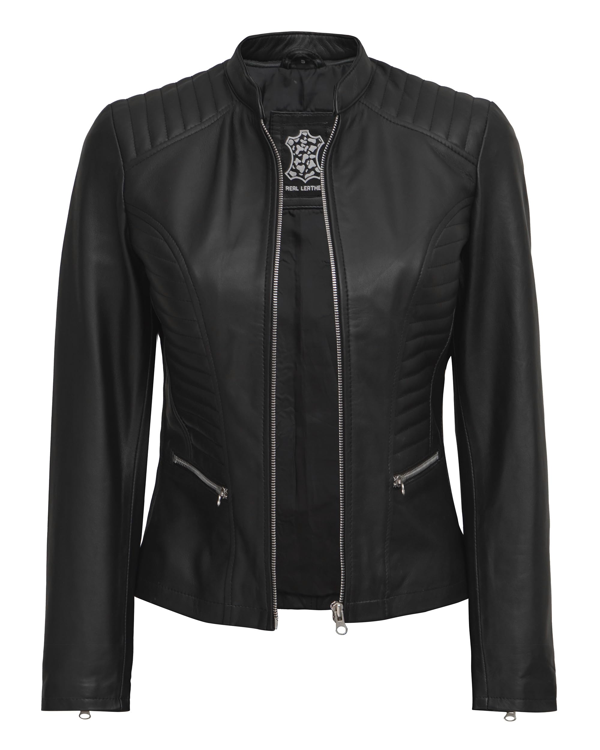 Decrum Genuine Leather Jacket for Women - Stylish Cafe Racer Motorcycle Jacket with Zipper Closure | Perfect for Biker Fashion, Casual Outfits & Night Out Looks