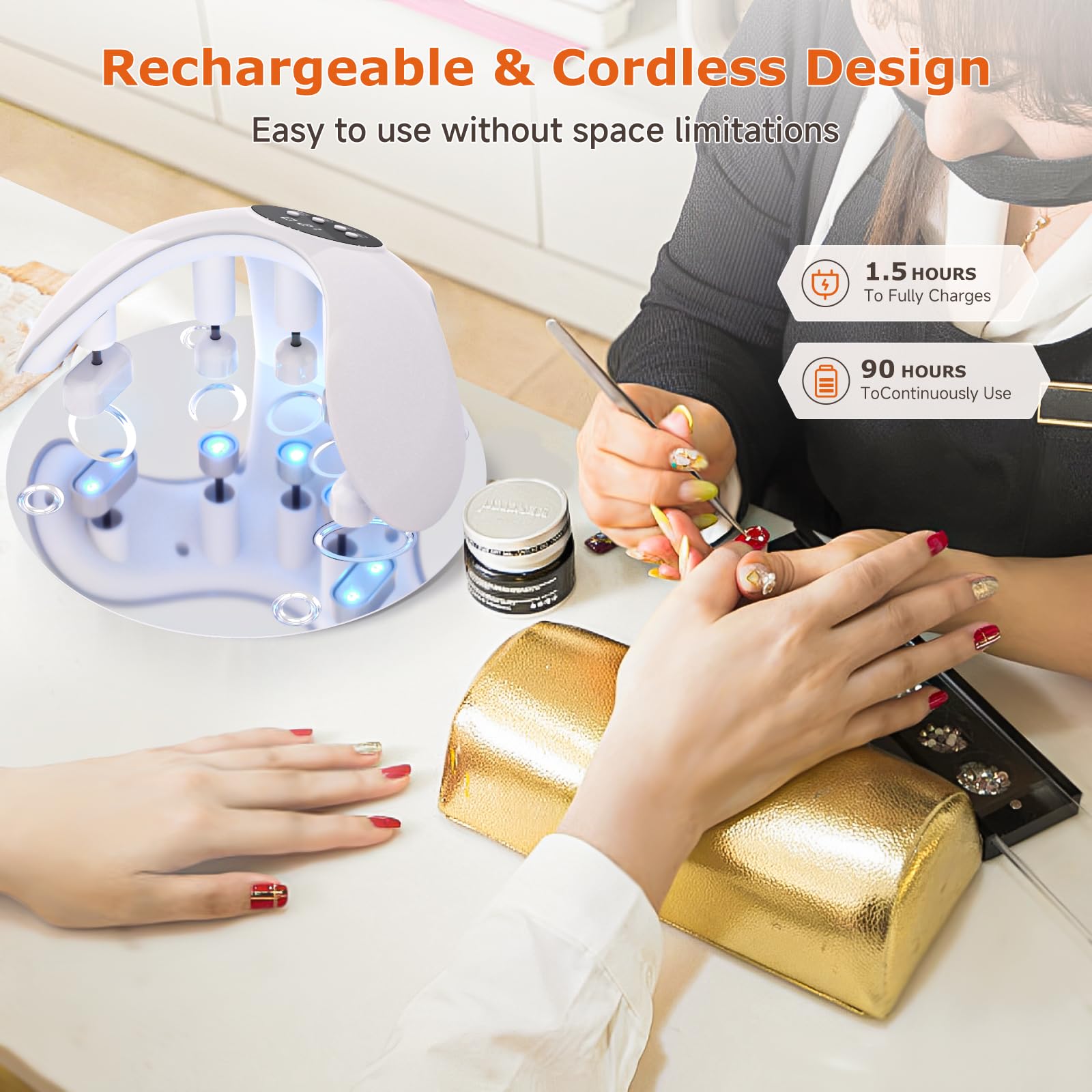 Professional 49W UV LED Nail Lamp with 10 LED Beads & 4 Timer Settings - Fast Curing Gel Nail Dryer for Home & Salon Use, Adjustable 150° Angle & 5 Lampshade Design - Perfect for Gel Polish, Acrylic Nails & DIY Manicures