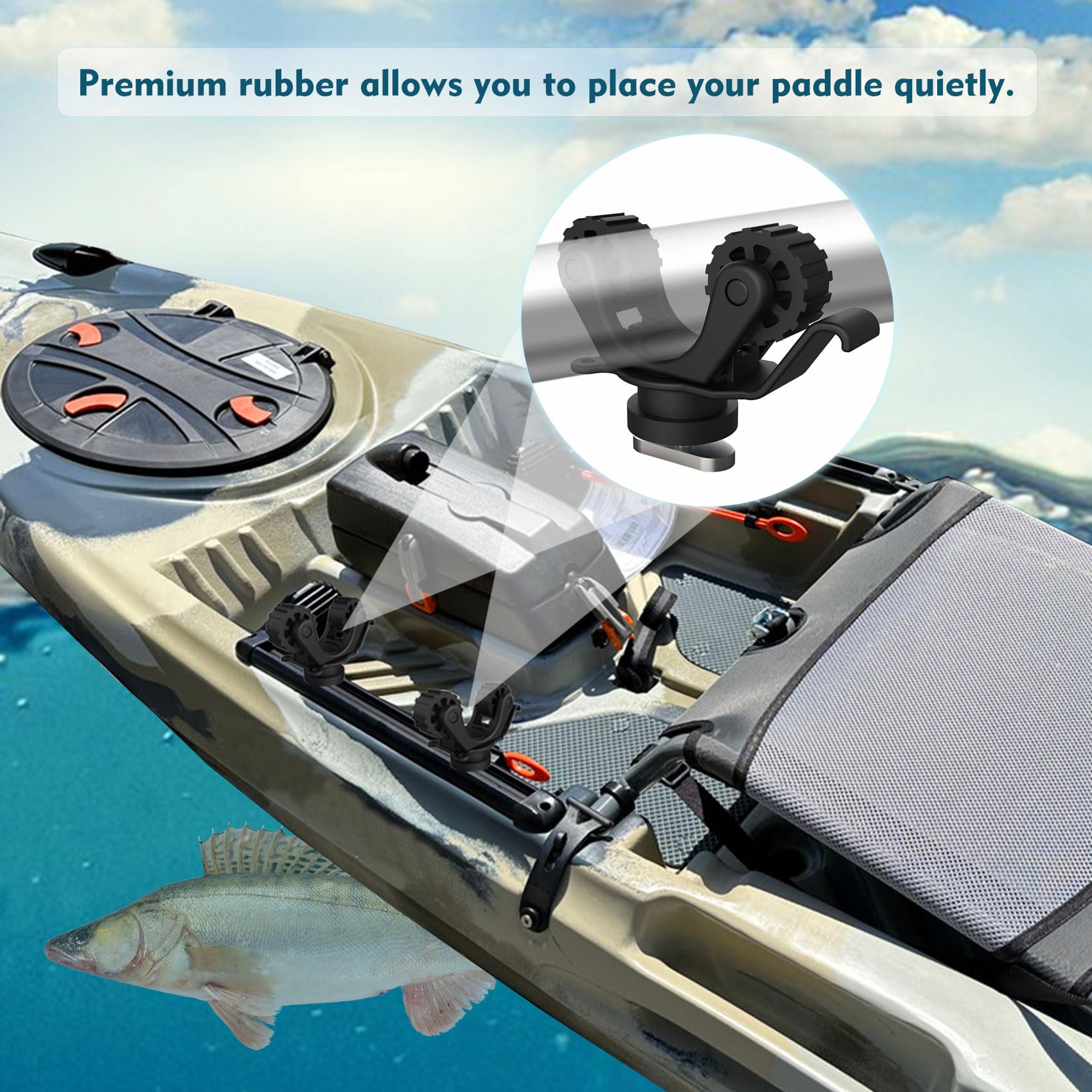 2-Piece Kayak Paddle Holder with Track Mount - Universal Kayak Oar Holder Accessories for Fishing & Recreational Kayaks | Secure Storage for Standard Paddles While Fishing or Paddling