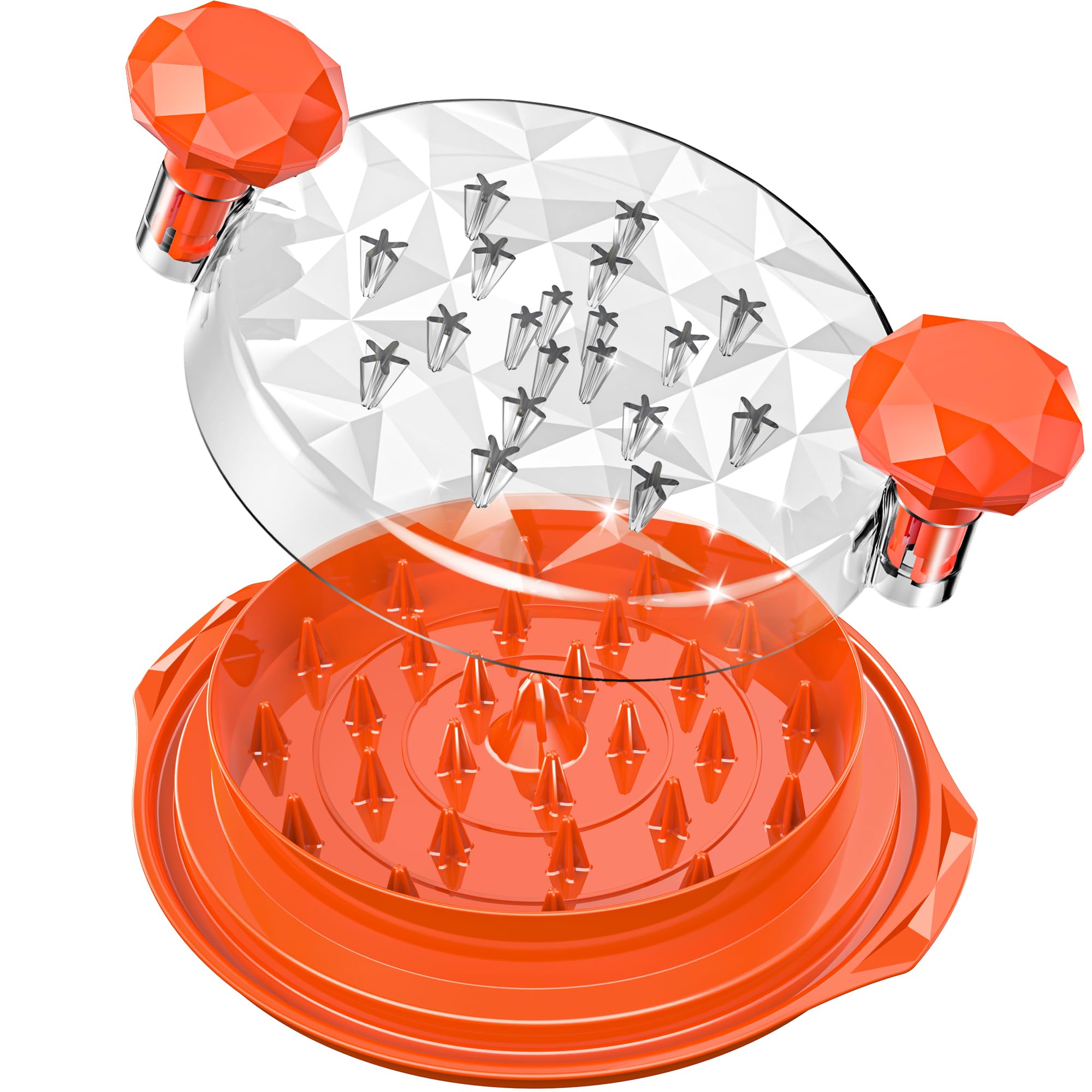Premium Large Chicken Shredder Tool with Ergonomic Handle & Cleaning Brush - BPA Free, Dishwasher Safe Meat Shredder with Anti-Slip Base & Transparent Lid - Perfect for Pulled Pork, Chicken, Beef & BBQ Prep - Orange