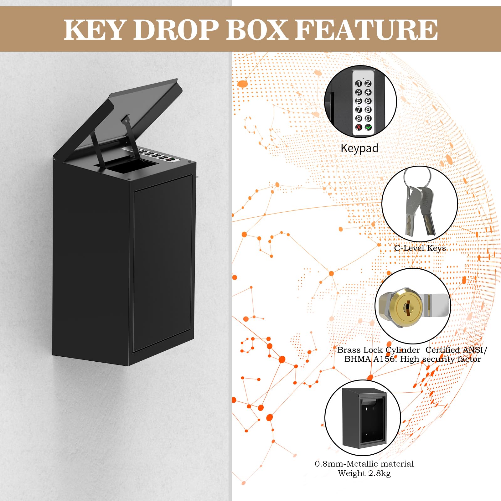 Smart Key Drop Box with Secure Lock - Wall Mounted Outdoor Key Return Box for Home, Business & Car Rental - Anti-Theft & Waterproof Design - Perfect for After-Hours Cash Drops, Hotels & Automotive Key Exchange